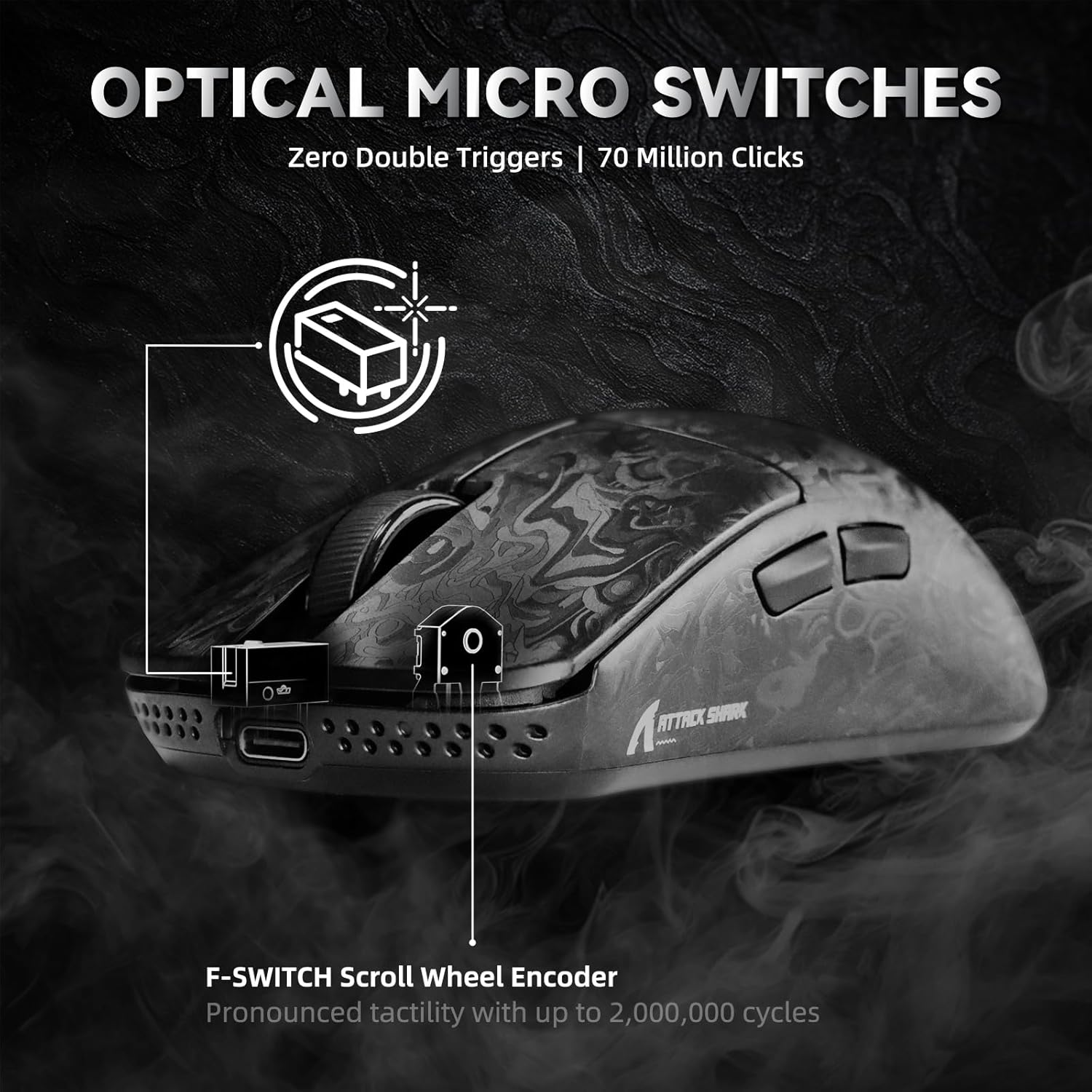 ATTACK SHARK R11 Ultra 8K Carbon Fiber Wireless Gaming Mouse,Paw3950 MAX Sensor,49G Ultra-Lightweight,Nordic 52840 MCU Chip,42000 Dpi,Wired/Bt/2.4Ghz Wirelss Programmable Mouse for Pc/Mac(Ink) image number 4