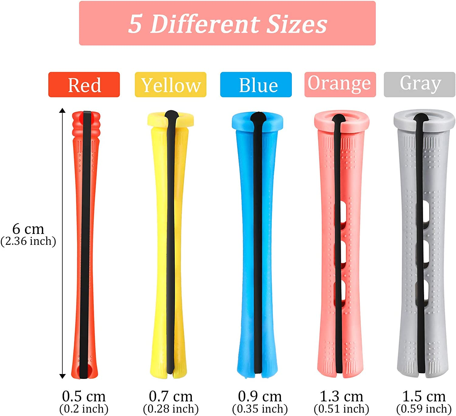 100 Pieces Hair Perm Rods Non-Slip Hair Rollers Plastic Cold Wave Perming with Elastic Rubber Band Short Curlers for Hairdressing Styling(Multi-Size,Multi-Color) image number 1