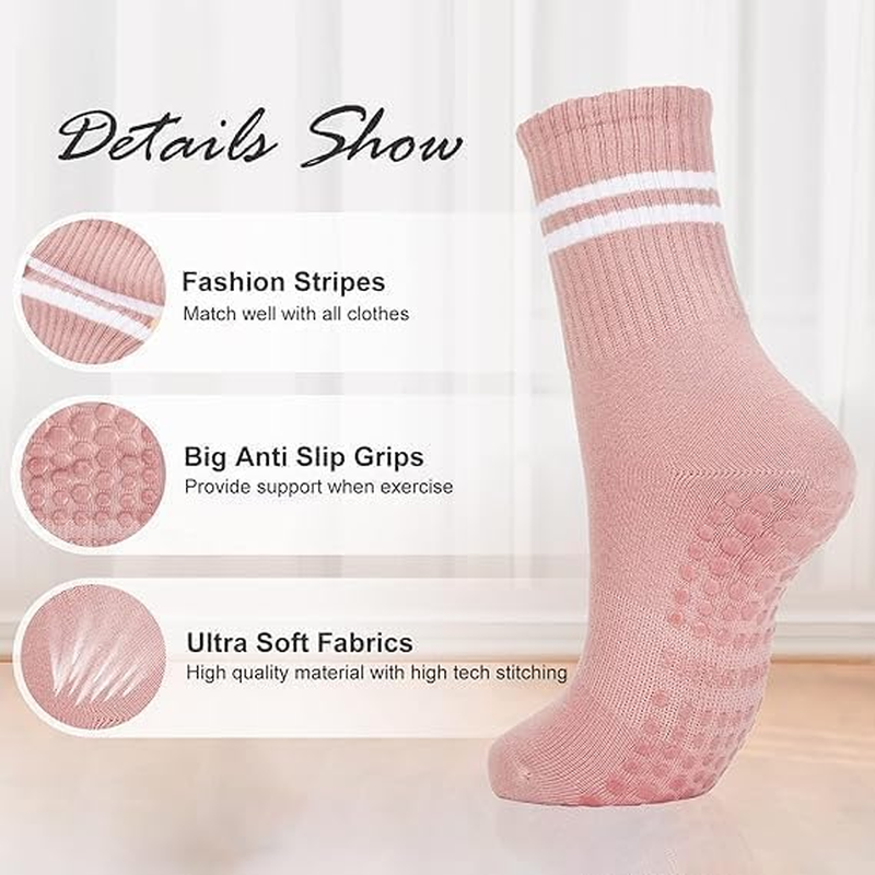 EASYNICE Yoga Socks for Ballet Dance Pilates Non-Slip Socks Women Yoga Socks with Grips for Women Barefoot Workout Pregnant Crew Socks Support Floor Breathable Soft Sport Socks 4 Pairs image number 1