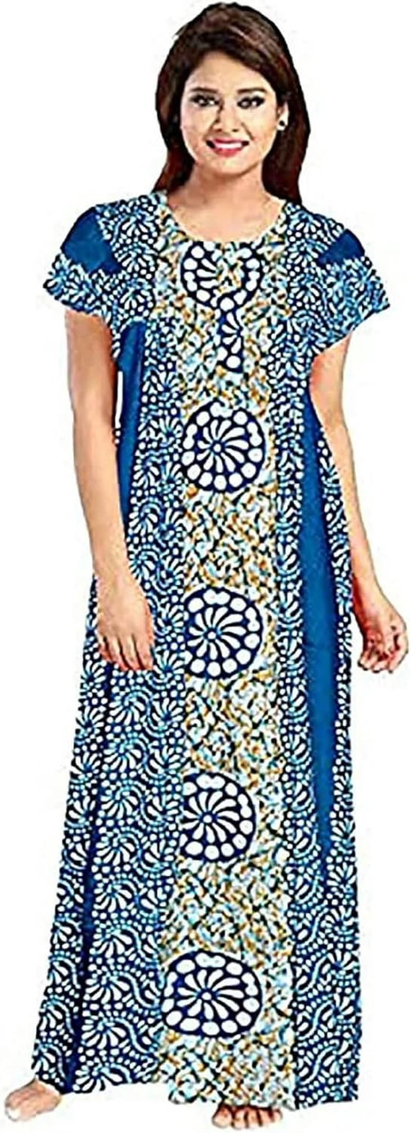 SATYA EXPORTS Women'S 100% Cotton Printed Maxi Night Gown Nighty Soft Fabric Nightgown,Sleepwear Free Size Pic of 2, Multicolor, One Size image number 2