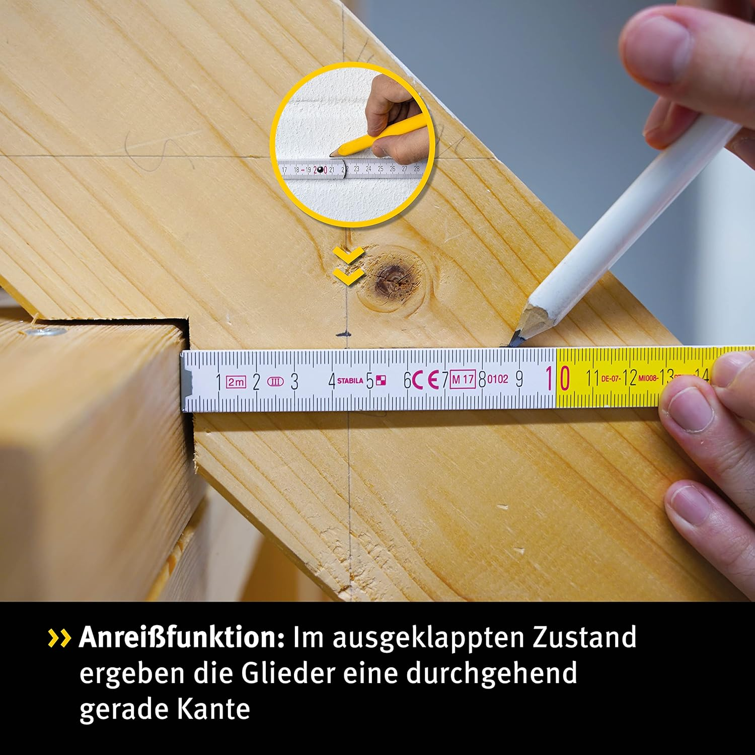 STABILA Wooden Folding Ruler Type 1407 GEO 3 M White Metric Scale/Geo Scale