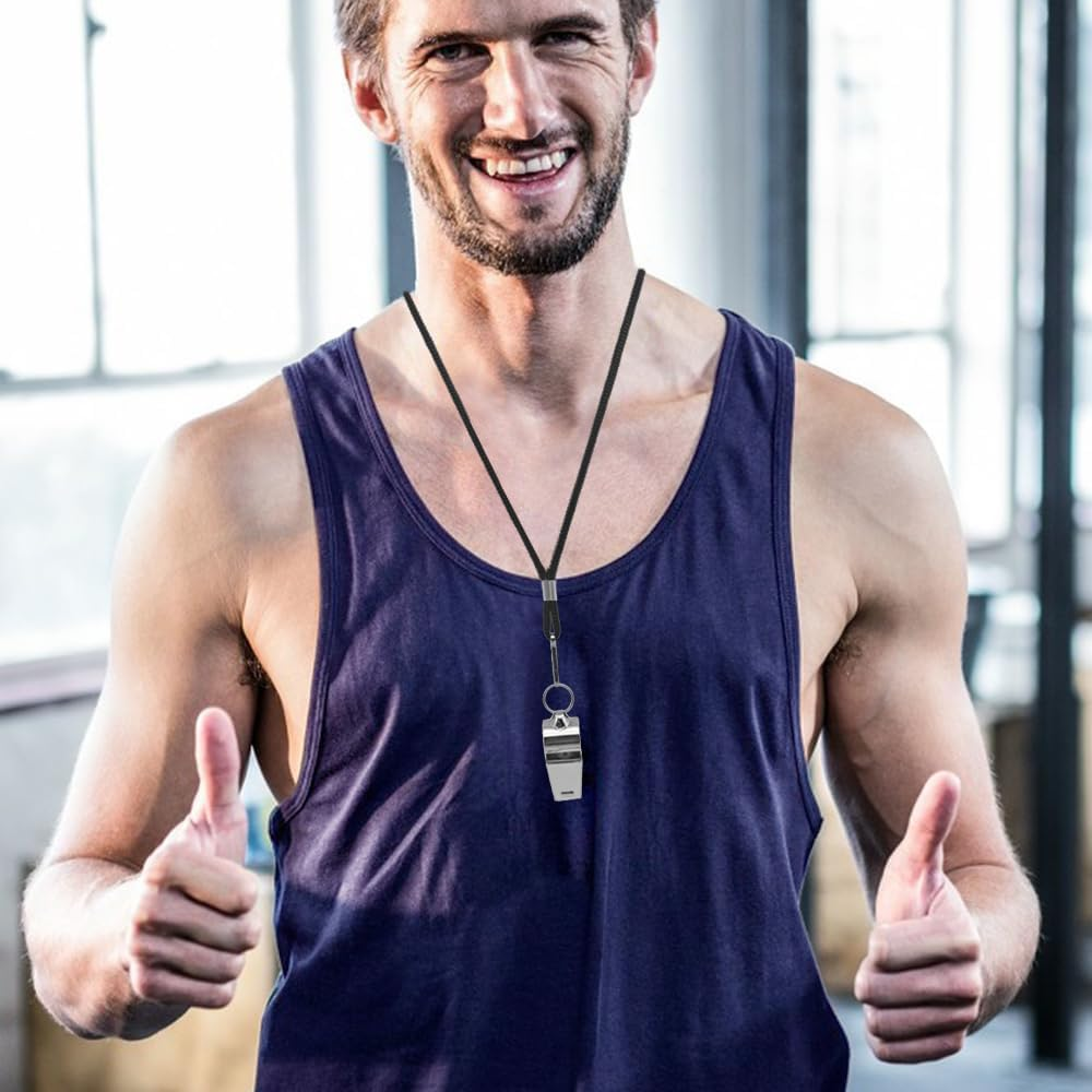 AFUNTA 4 PCS Whistle, Stainless Steel Coach Whistle with Lanyard, Loud Whistle for Emergency, Women, Refereeing, Footballing, Pet Training image number 2