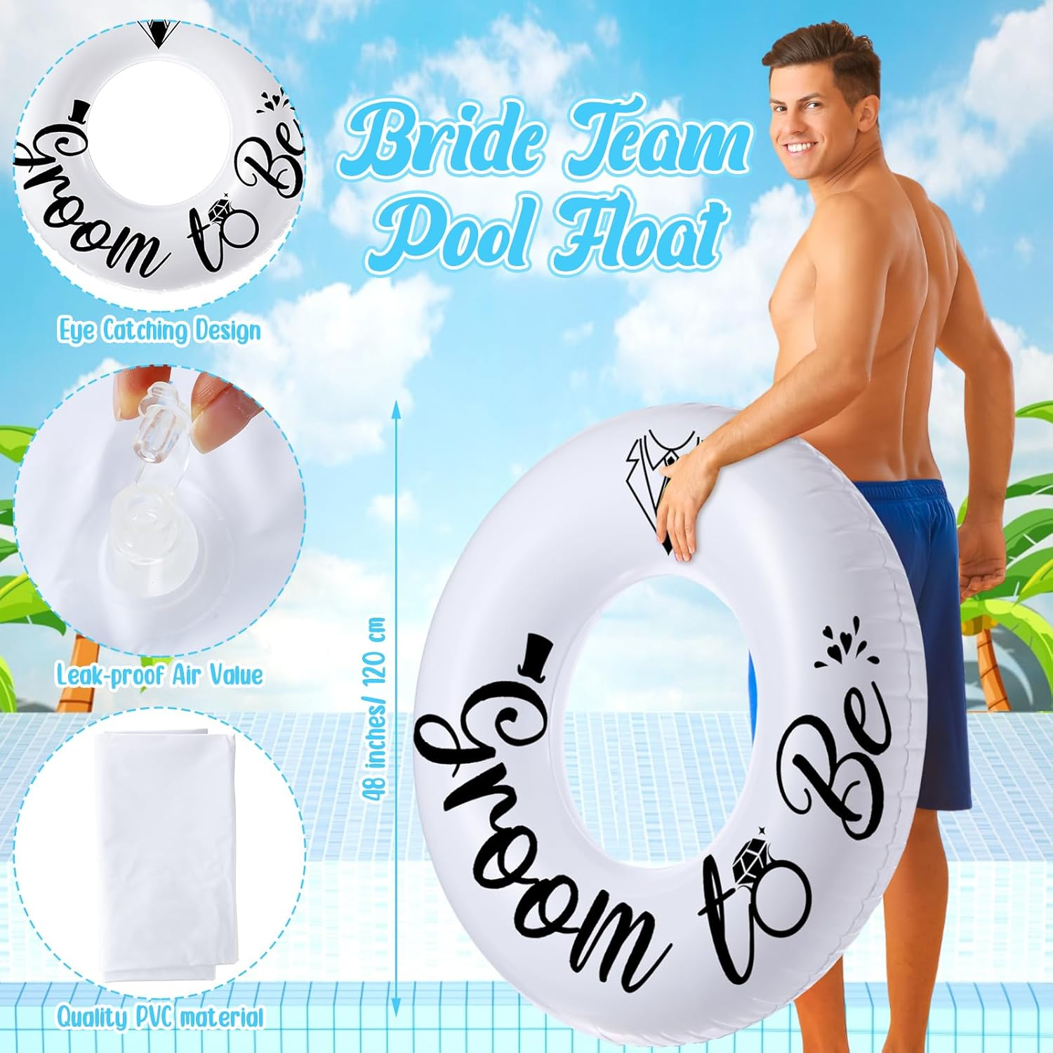 7 Pcs Groom Pool Float Funny Bachelor Party Decorations Inflatable Pool Tubes for Adults 47.24 Inch Team Groom Pool Floaties Party Favors for Bachelor Groom Shower Party image number 4