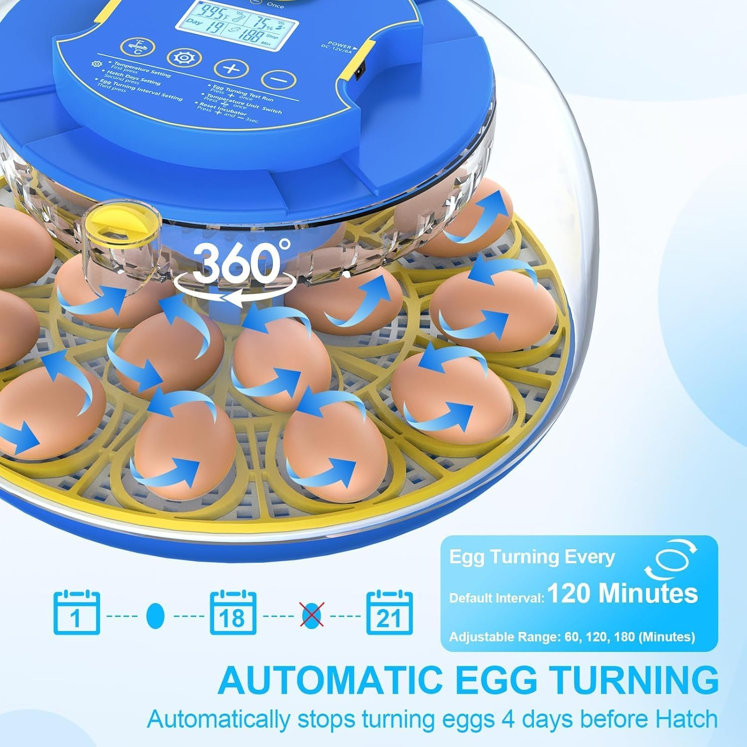 Advwin Eggs Incubators for Hatching, 8/18 Eggs Incubator with Automatic Egg Turning and Temperature Control, Automatic Water Adding, LED Egg Candler, for Hatching Chickens, Duck, Goose Eggs image number 3