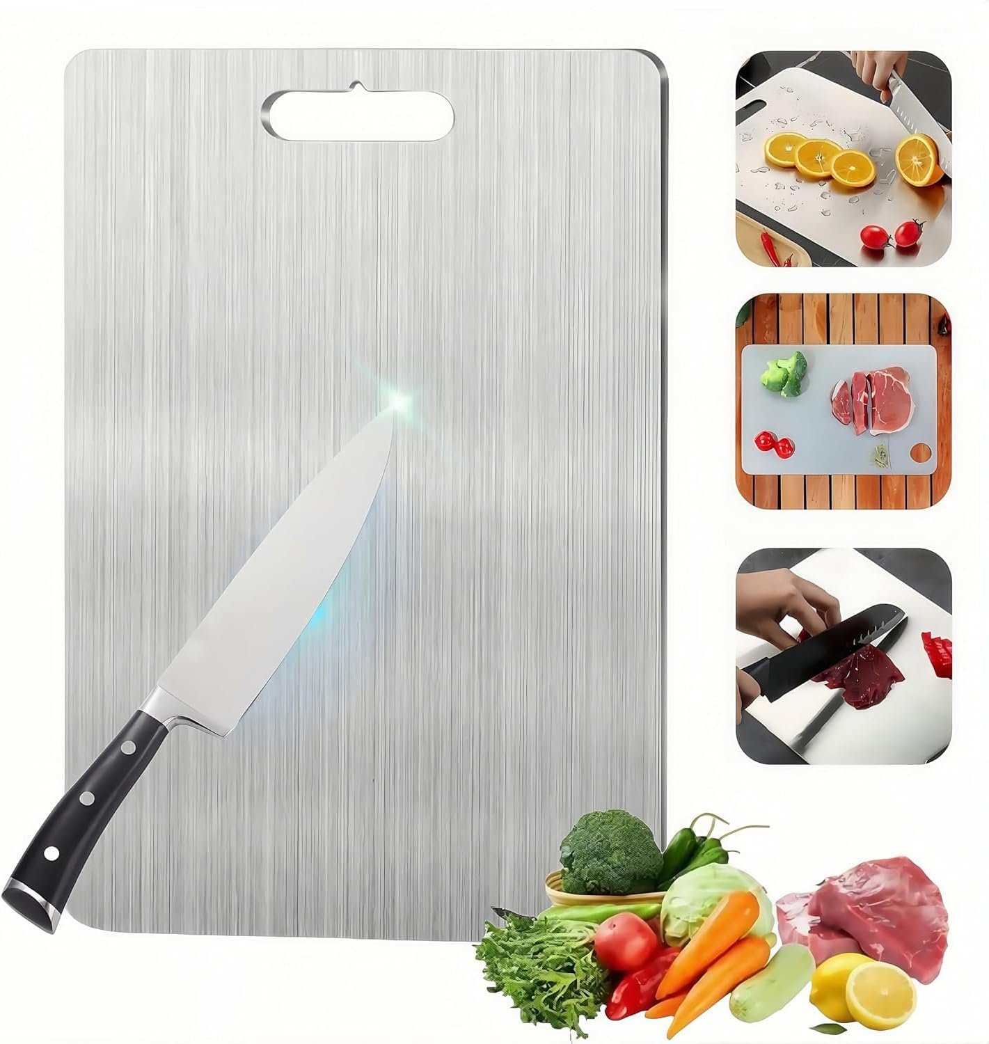 GNEL Titanium Cutting Board for Kitchen, Cutting Board Double Sided Food Grade, Chopping Boards with Handle, Dishwasher Safe, Cutting Boards for Meats, Fruits, Vegetables (12 * 9In) image number 3