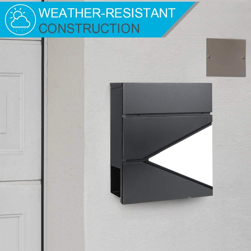 Lockable Mailboxes with Keys,Outdoor Wall Mounted Mail Box with Large Capacity,14 3/10" X 4 1/10" X 13",White - Black006 image number 7