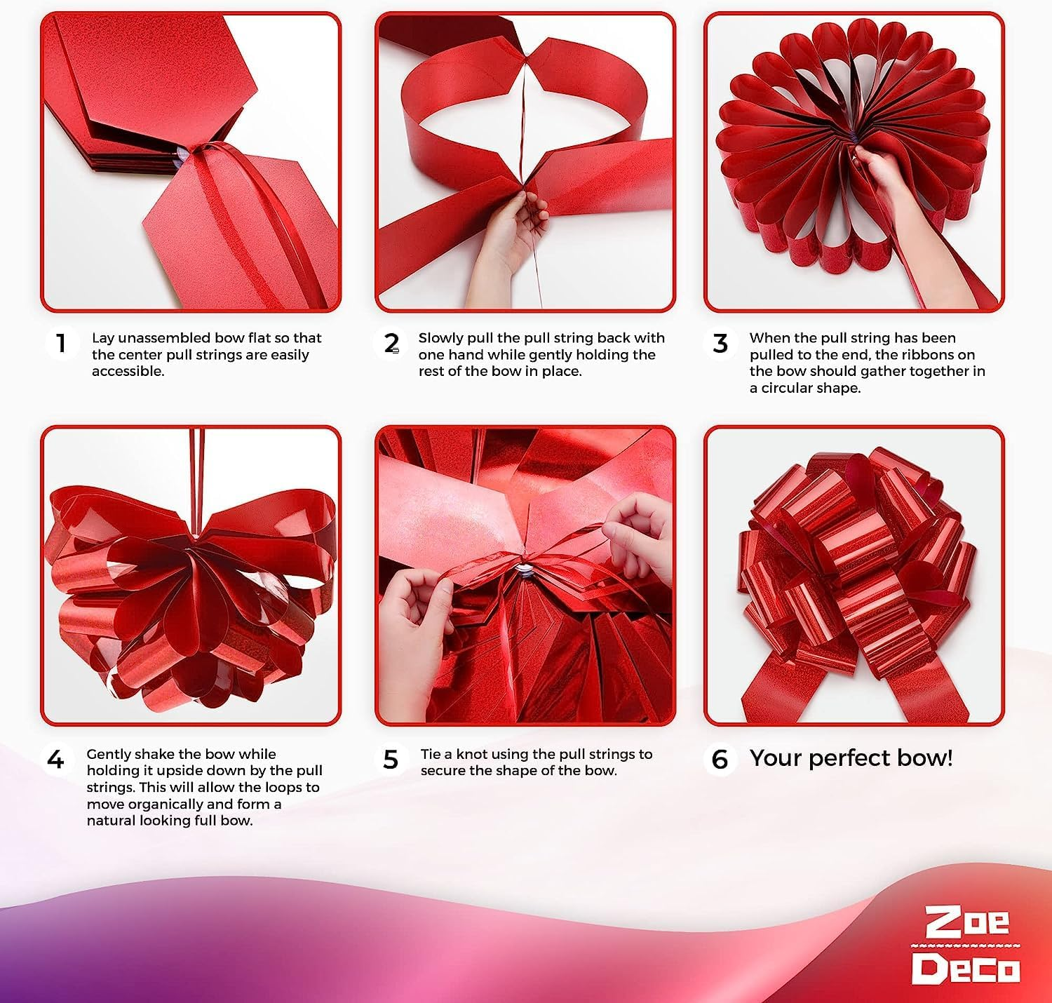 Zoe Deco - Big Car Bow - Metallic Red, 58 Cm - round Shape Gift Bows for Birthday, Christmas, Wedding Reception, Surprise Party - Large Gift Wrapping for Huge Present image number 4