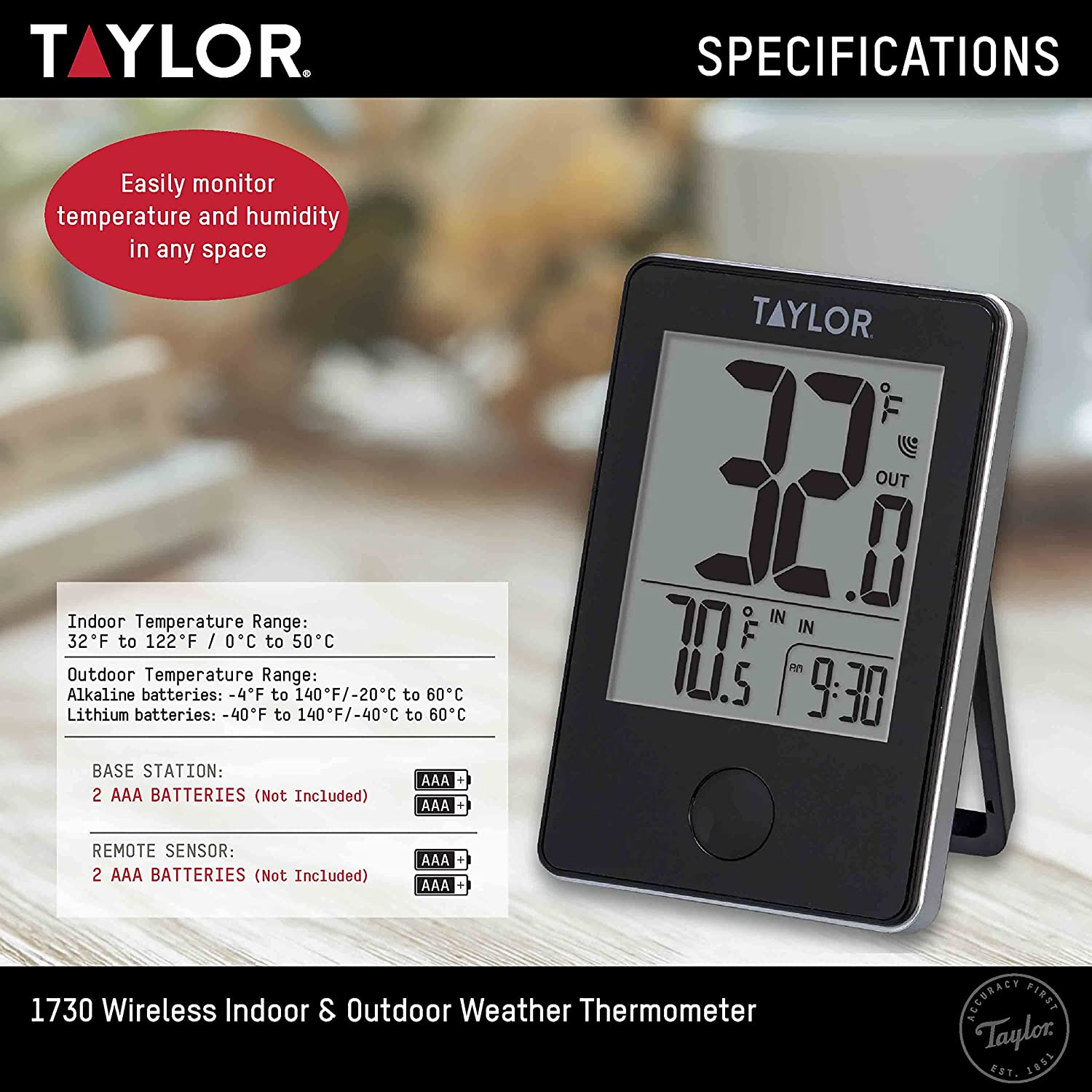 Taylor Precision Products Wireless Digital Indoor/Outdoor Thermometer