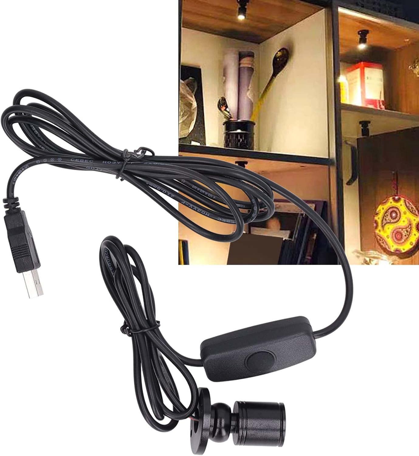 Mini Spot Lights USB Dimmable LED Spotlight with 6.6Ft Cable, Bright Light, Compact Design, LED Spot Lights Applicable Indoor Accent Light for Showcase Jewelry Cabinet (Warm image number 3