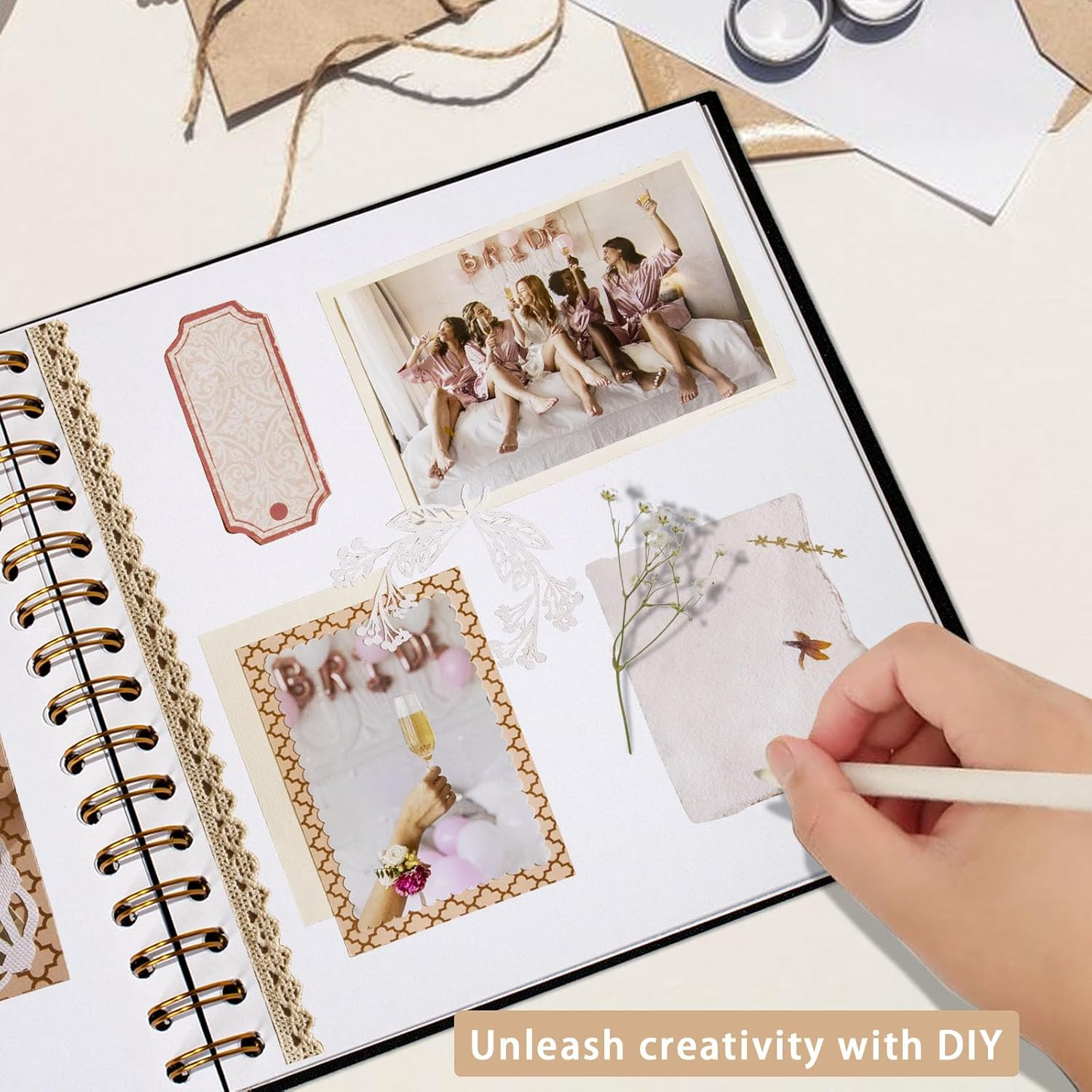 Small Scrapbook 7X7 Inch, Linen Photo Album Mini Scrap Book, Kraft White Pages Memory Book for Wedding, Baby, Family, Graduation, Travel, Dog, Vacation image number 4