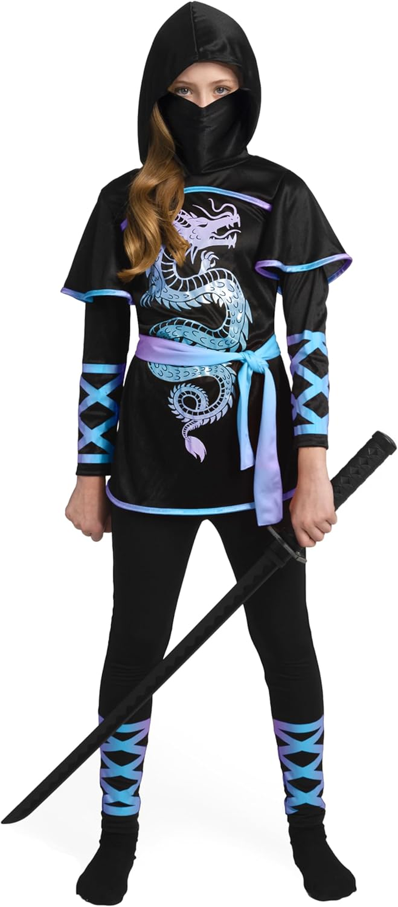 Spooktacular Creations Black and Red Ultimate Ninja Dragon Costume Set for Kids, Girls, Halloween Dress Up image number 6