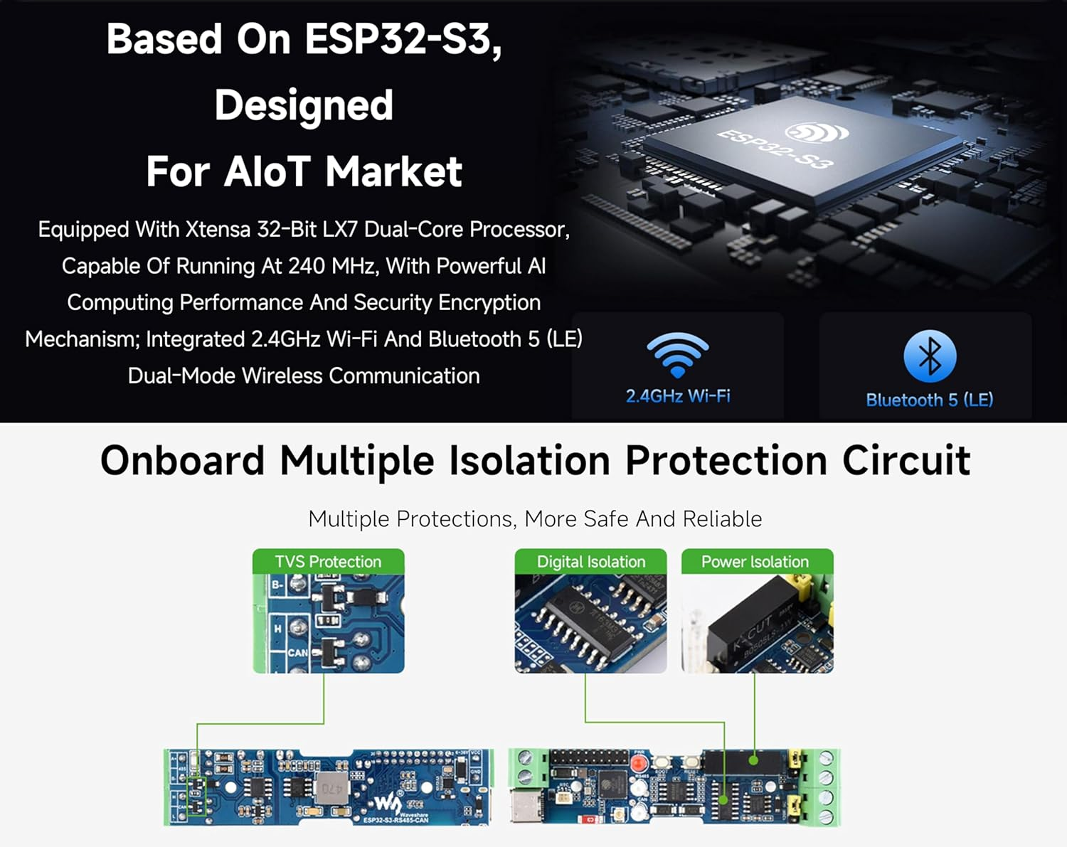 Industrial ESP32-S3 Control Board with RS485 and CAN Communication Interfaces, Supports Wi-Fi /Bluetooth, Better for RS485 Modbus Modules or CAN Devices, Built-In Protection Circuits, Safe & Stable image number 3