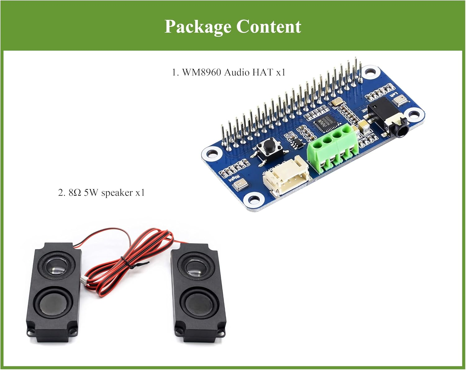 WM8960 Hi-Fi Sound Card HAT for Raspberry Pi 5/Pi 4B/3B+/Pi3B/Pi Zero 2W/ Zero W/Zero WH, Support Stereo Encode/Decode, Play/Record, Directly Drives Speakers to Play Music image number 2