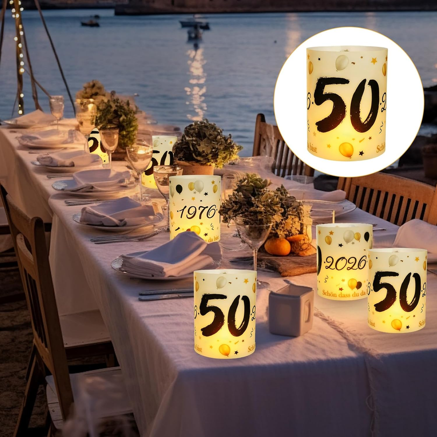 12 Lantern Table Decoration 50Th Birthday, Seutgjie 50Th Birthday Wedding Anniversary Decoration Man Woman 1976-2026 Black Gold for Tea Lights or Candles image number 5
