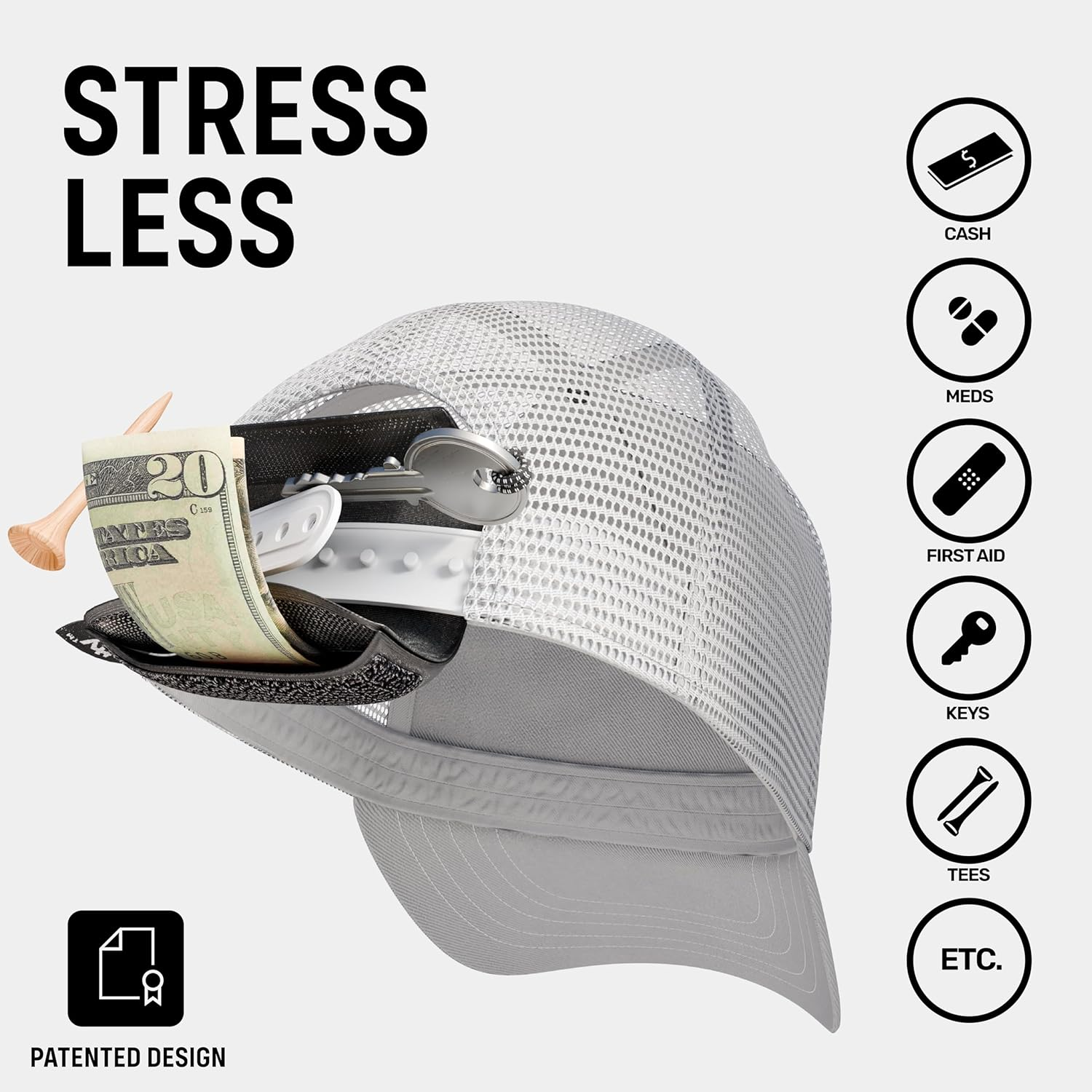 FATTYPACK a Fanny Pack for Your Hat - Attachable Storage Pocket for Hats - Store Cash, Medicine, Gum, Keys, Pencils, Pens, Golf Tees, Glasses, Etc. - Wallet, Money Bag, Pouch (Black/Black) - Black / Black image number 5