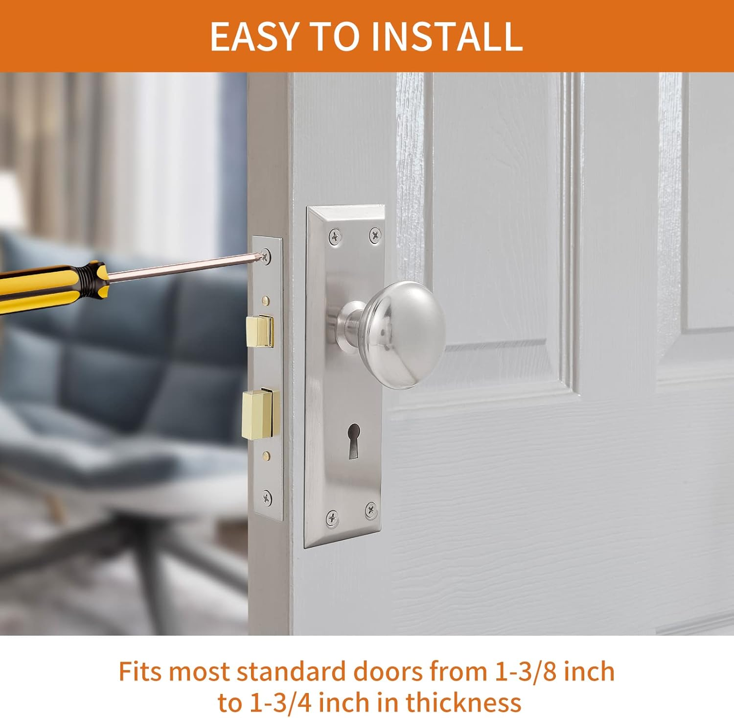 Newliplace Mortise Lock Set for Interior Door, Vintage Door Knob with Lock and Skeleton Key, Antique Door Knobs Brushed Nickel Finish image number 2