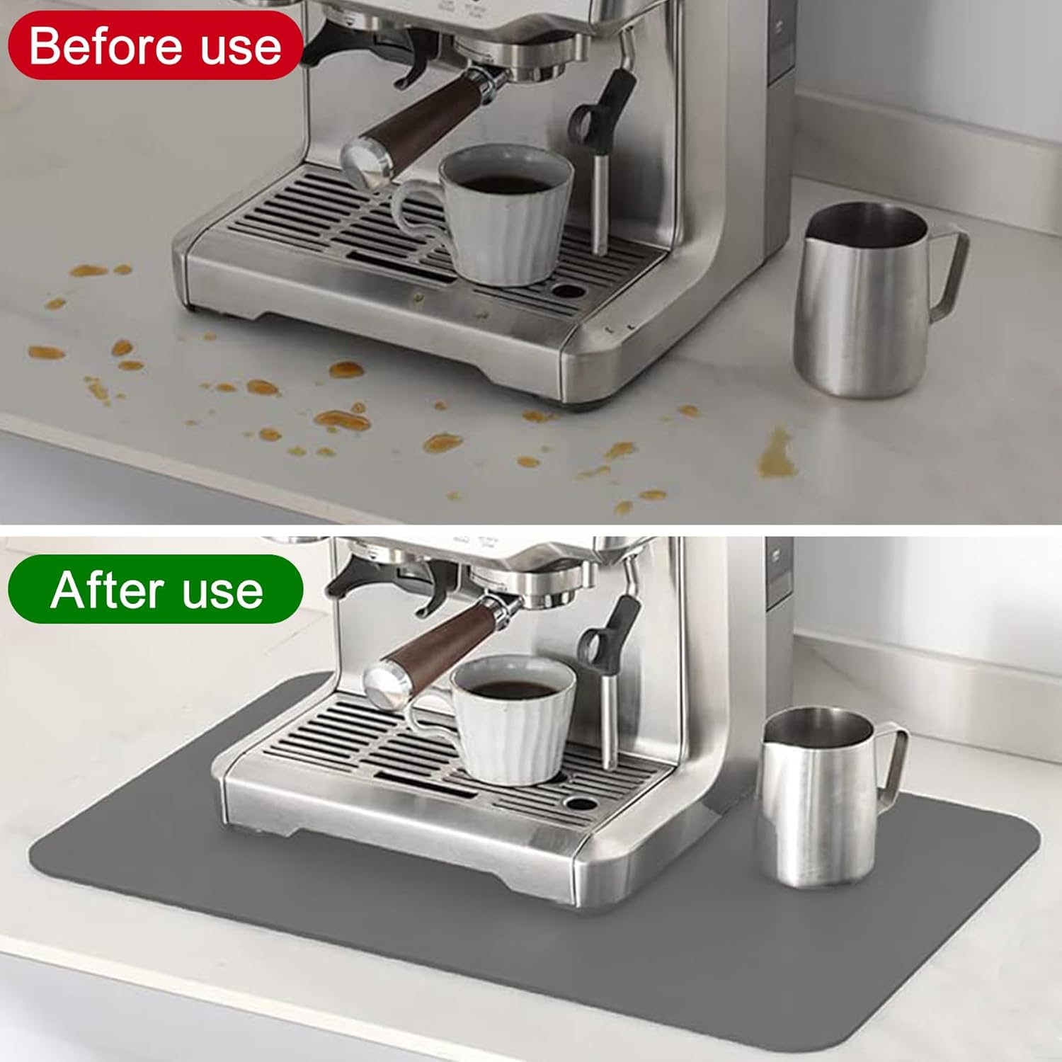 Coffee Mat, Rubber Absorbent Drying Mat for Kitchen Counter Bar Accessories, Foldable Hide Stain Pad Fit under Coffee Maker Coffee Machine Dish Rack (Grey, 40X60Cm) image number 4
