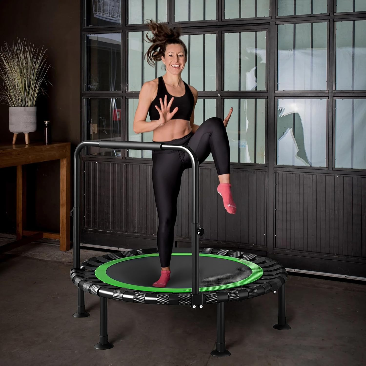 Aumerage 40" Mute Rebounder Trampoline，Max Load 180KG Foldable Fitness Exercise Workout Silent Rebounder Trampoline with Adjustable Heights Foam Handrail image number 5