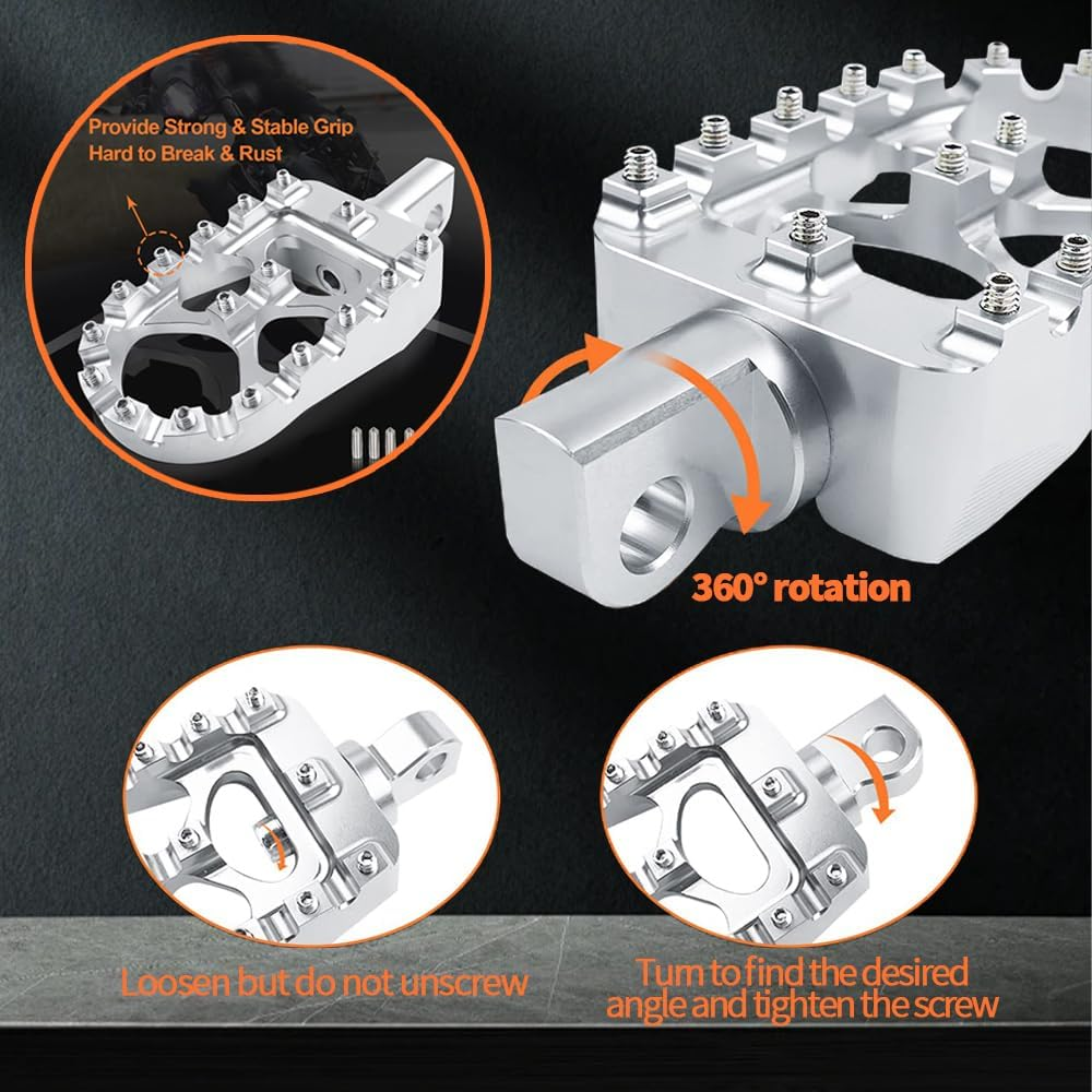 TOMVAES CNC Wide Foot Pegs 360&deg; Roating MX Chopper Bobber Style for Harley Dyna Sportster Fatboy Iron 883 1200,Silver image number 3