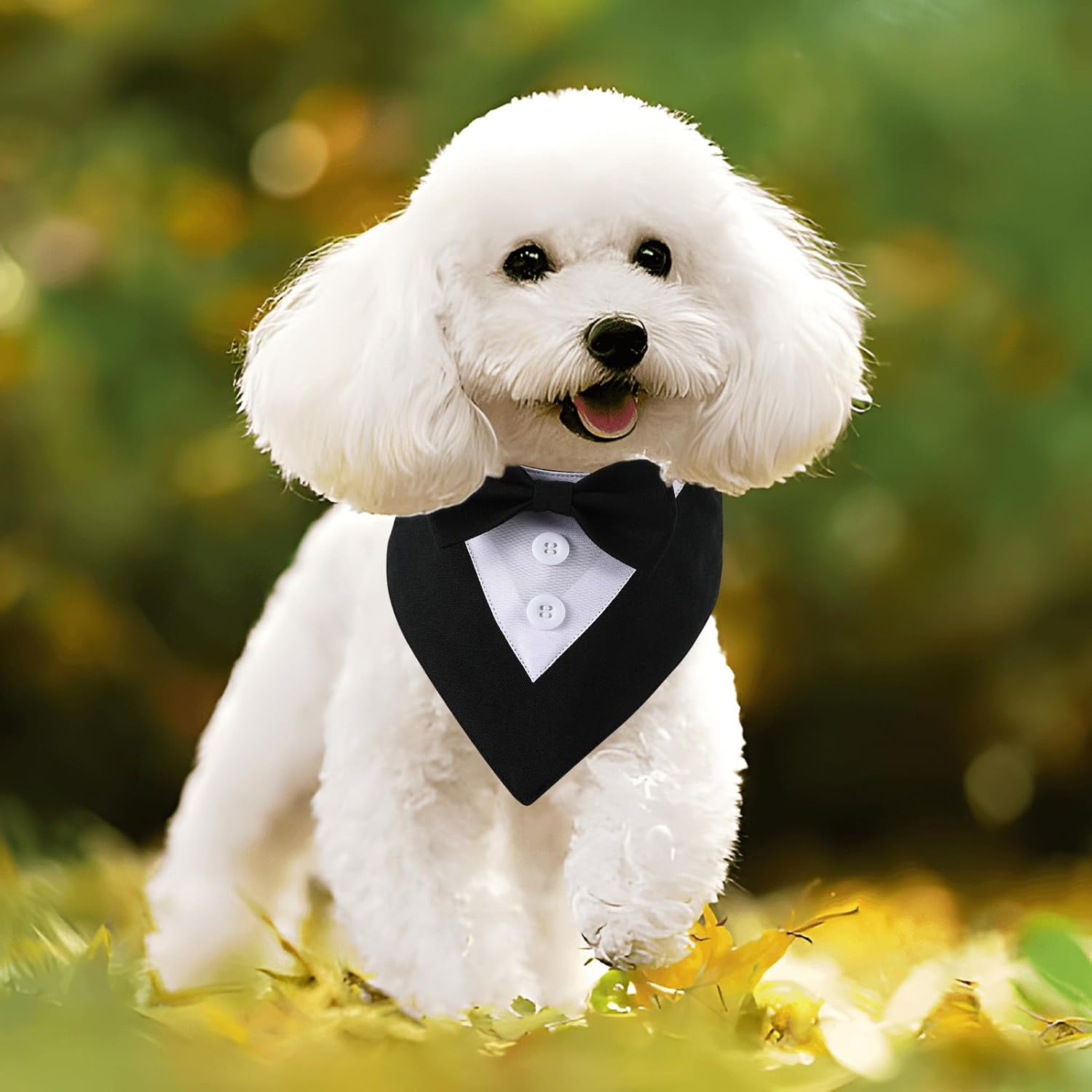 Dog Tuxedo Wedding Bandana Collar with Bow Tie Adjustable Dog Tuxedo Suit Formal Dog Costumes Pet Party Tux for Small Medium Large Dogs Pets(M)