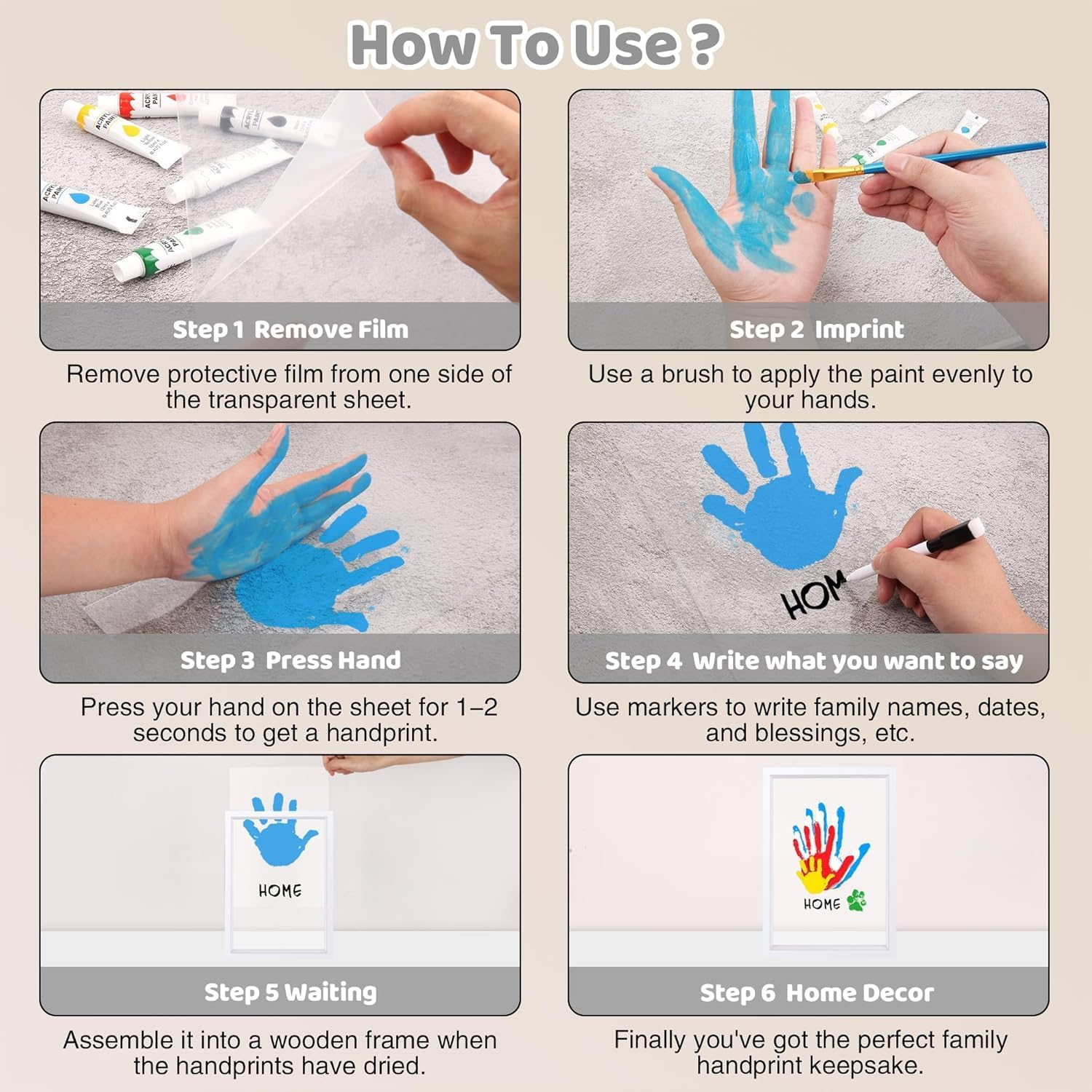 Family Handprint Kit for 4, DIY Craft Keepsake Frame with Clear Acrylic Boards, Adoption Gifts, Family Gifts for New Parents, New Mom, Father'S Day, Mother'S Day, Anniversary (White) image number 5