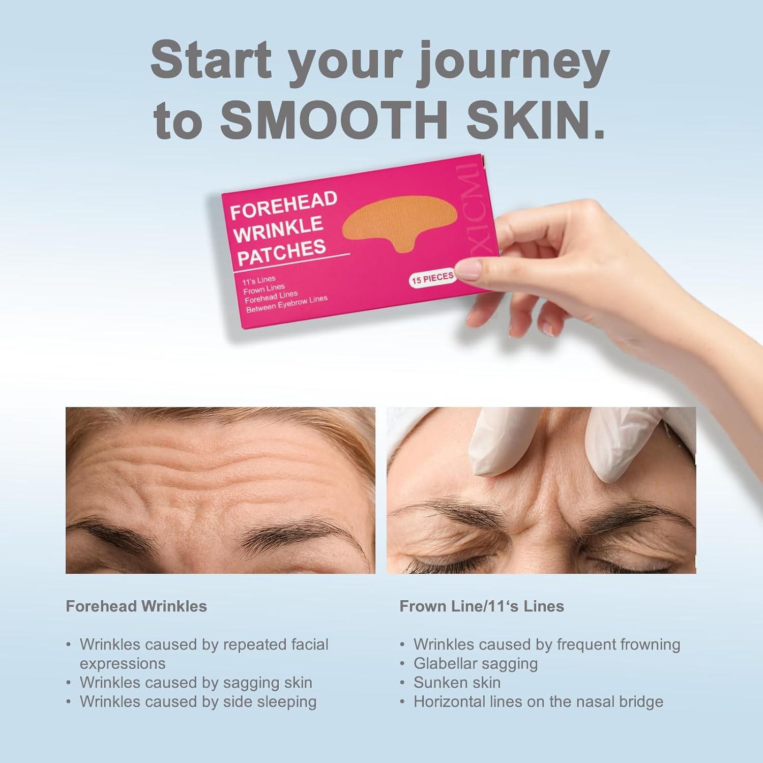 Forehead Wrinkle Patches, 15 PCS Face Tape for Forehead Wrinkle, Frown 11'S Lines, Facial Myofascial Lift Tape, Fine Lines between Eyebrow Wrinkle Patches image number 4