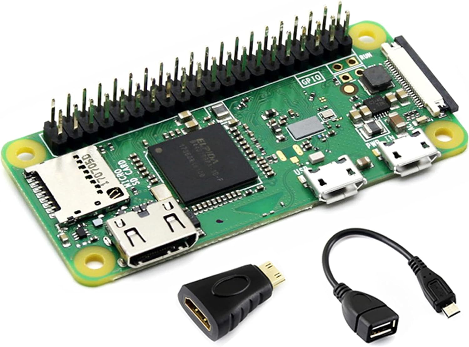 Built-In Wifi and Bluetooth Pi Zero WH, Zero WH Package Comes with Raspberry Pi Zero W with 40PIN Pre-Soldered GPIO Headers +Mini HDMI to HDMI Adapter +Micro USB OTG Cable image number 1