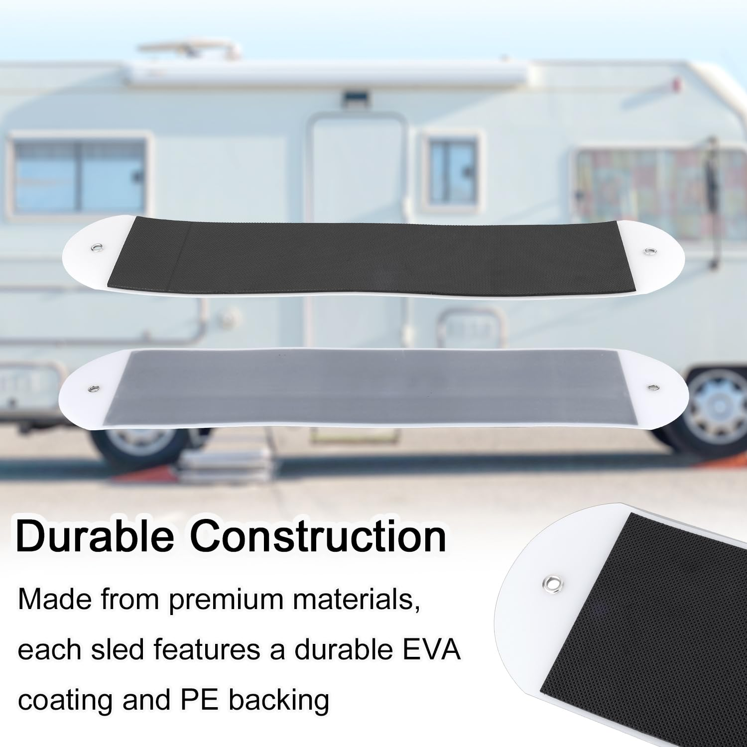 2Pcs RV Slide Out Floor Protectors, Small 29.92X6.69In Premium PE and EVA Slide Out Sleds Protector with 2Pcs Pull Straps & 1 Pair Gloves for Camper Travel Trailer(Black) image number 5