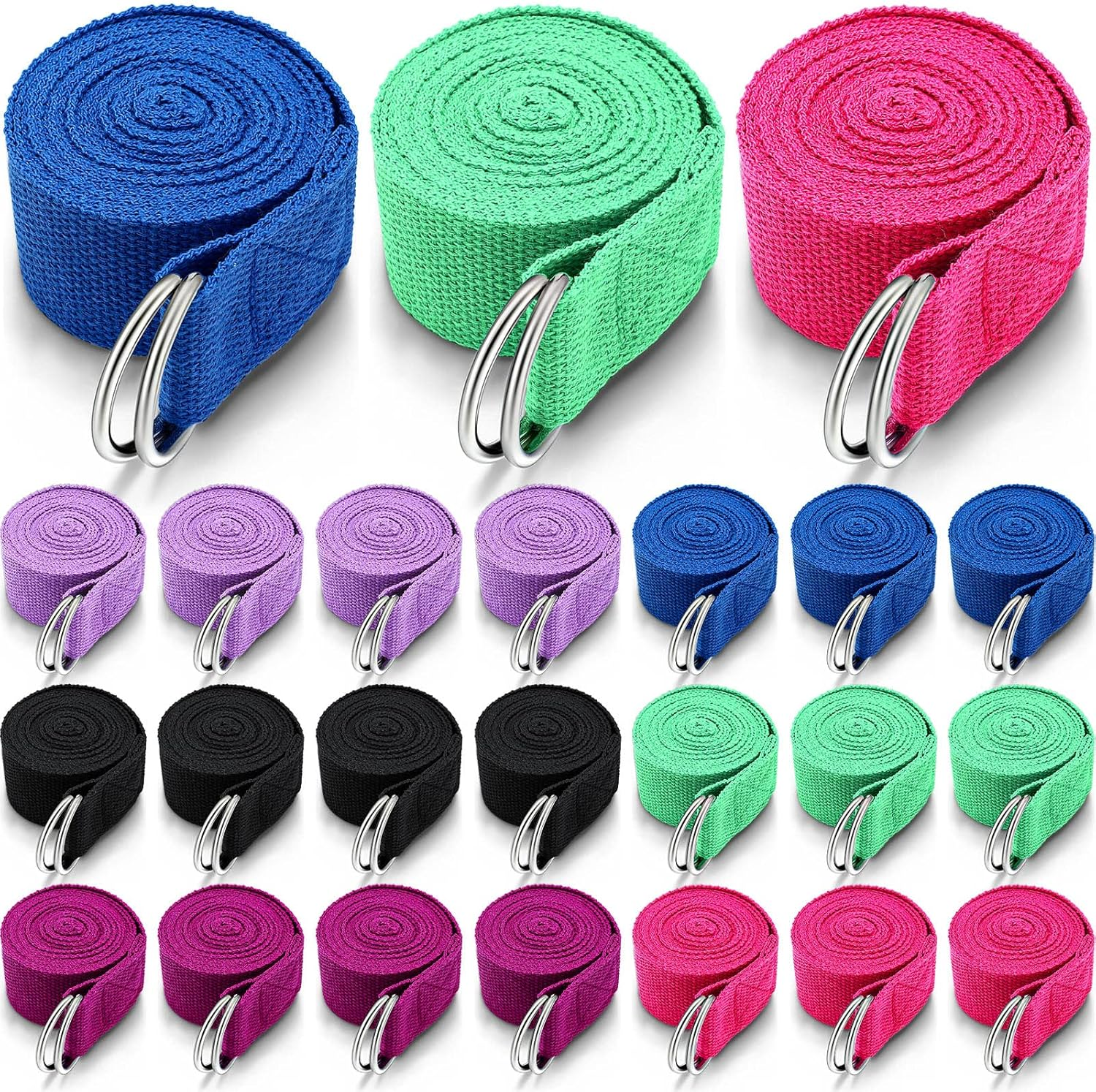 Leyndo 24 Pieces Yoga Strap for Stretching Yoga Exercise Adjustable Straps for Yoga Classes 6 Ft Non Elastic Yoga Belt with Adjustable D Ring Buckle for Pilates Gym Workouts Yoga Fitness