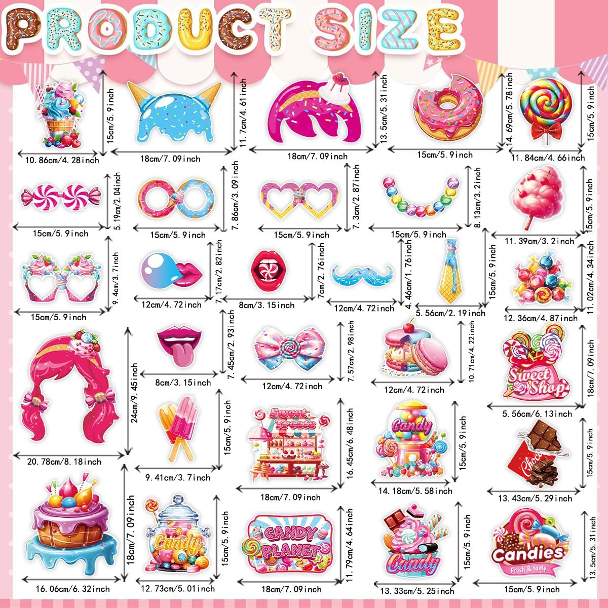 Buziba 30Pcs Candy Photo Booth Props Candyland Lollipop Party Decorations Selfie Props for Candy Theme Birthday Party Thanksgiving Christmas Supplies image number 5