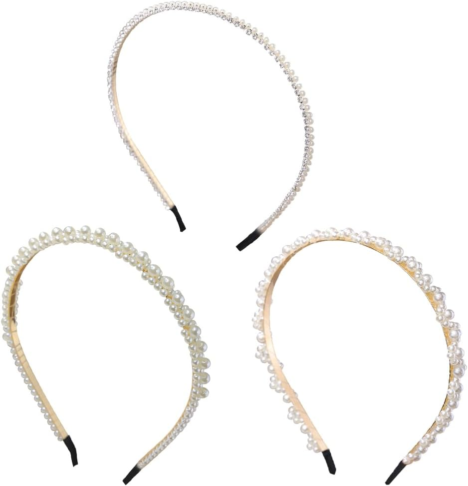 TRKETK Pack of 3 Pearl Headband White Faux Pearls Women'S Headband and Headpiece Elegant Retro Wedding Hairstyles Accessories for Wedding Birthday Party Valentine'S Day Gifts image number 3
