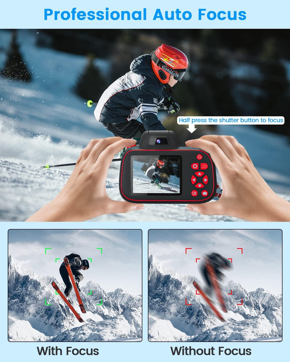 Upgarded Kids Camera, 4K Digital Camera for Kids with Shutter AF, Rotable Zoom Lens, Video Camera Toy for 8-12 Years Old Boys Girls, Best Christmas Birthday Gifts, with 64G SD Card image number 6