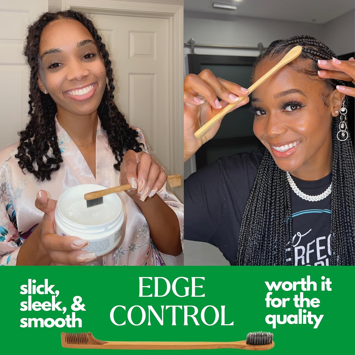 Grannaturals Edges Brush and Comb for Edge Control - Sturdy Bamboo Handle - Styling & Gentle Care Tools - Edge Fixer for Baby Hairs - Compact Curling Accessories for Curly Hair