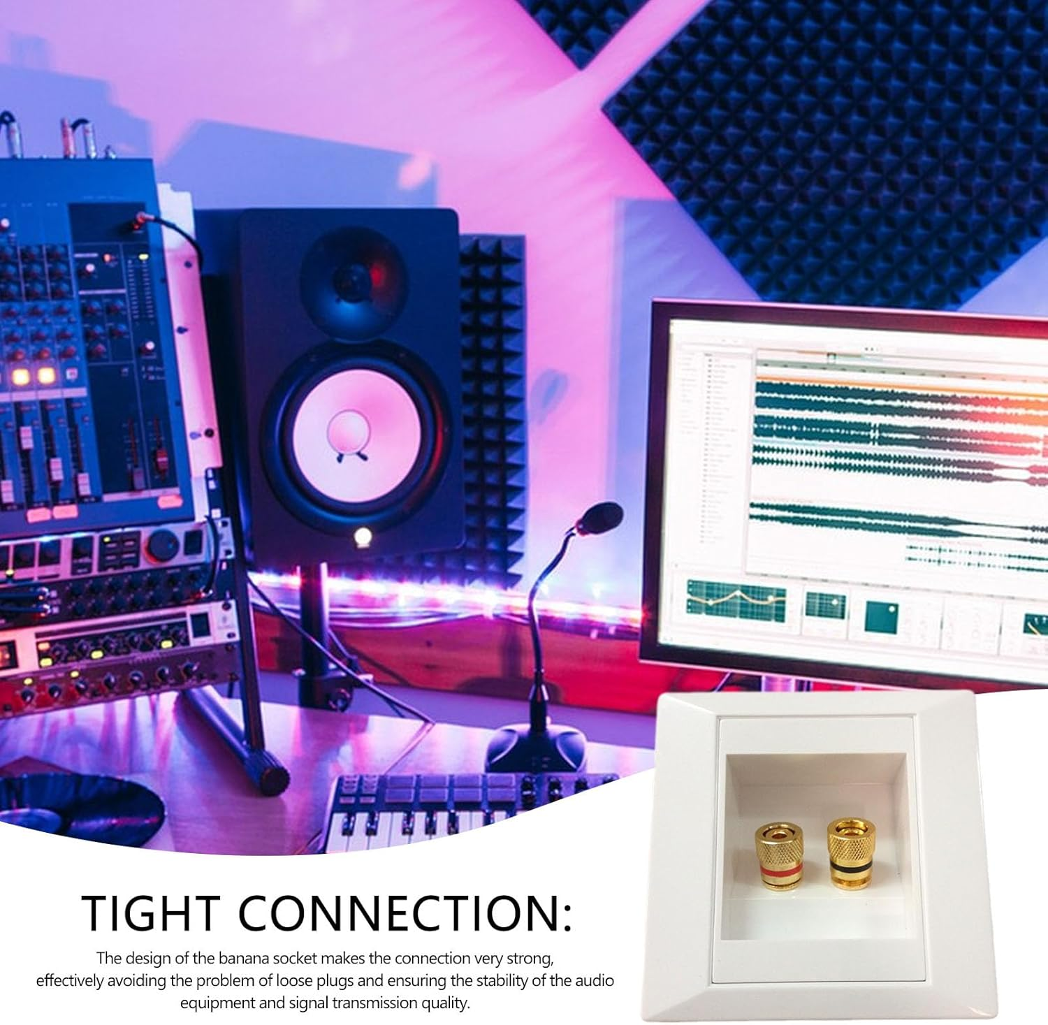 Speaker Outlet Plate - Premium Home Audio Banana Plug Terminal Cover, Subwoofer Signal Wall Mount | Duals Binding Post Jack Plate, Hi-Fi Surround Connector Panel for Media Room Entertainment System image number 3