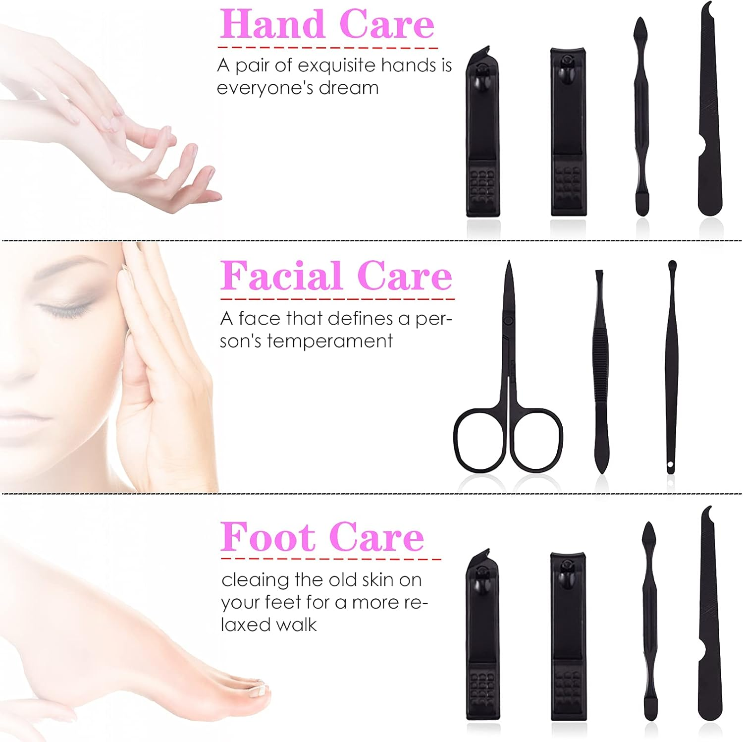 Professional Manicure Stainless Steel Set, 7 Pcs Portable Nail Clippers Set, Pedicure Set, Eyebrow Grooming Kit, Nail Care Tools with Luxurious Leather Case image number 5