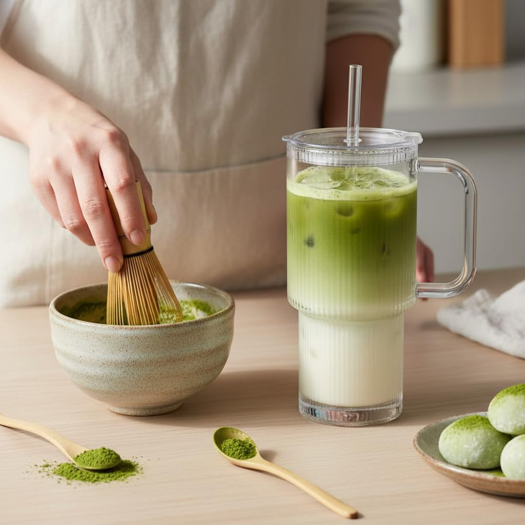 Sorlaarti Leakproof Glass Tumbler with Handle 500ML, 2 Pack Large Capacity Iced Coffee Cup, Clear Glass Cups with Lids and Straws Compatible for Travel, Home, Office, and Car