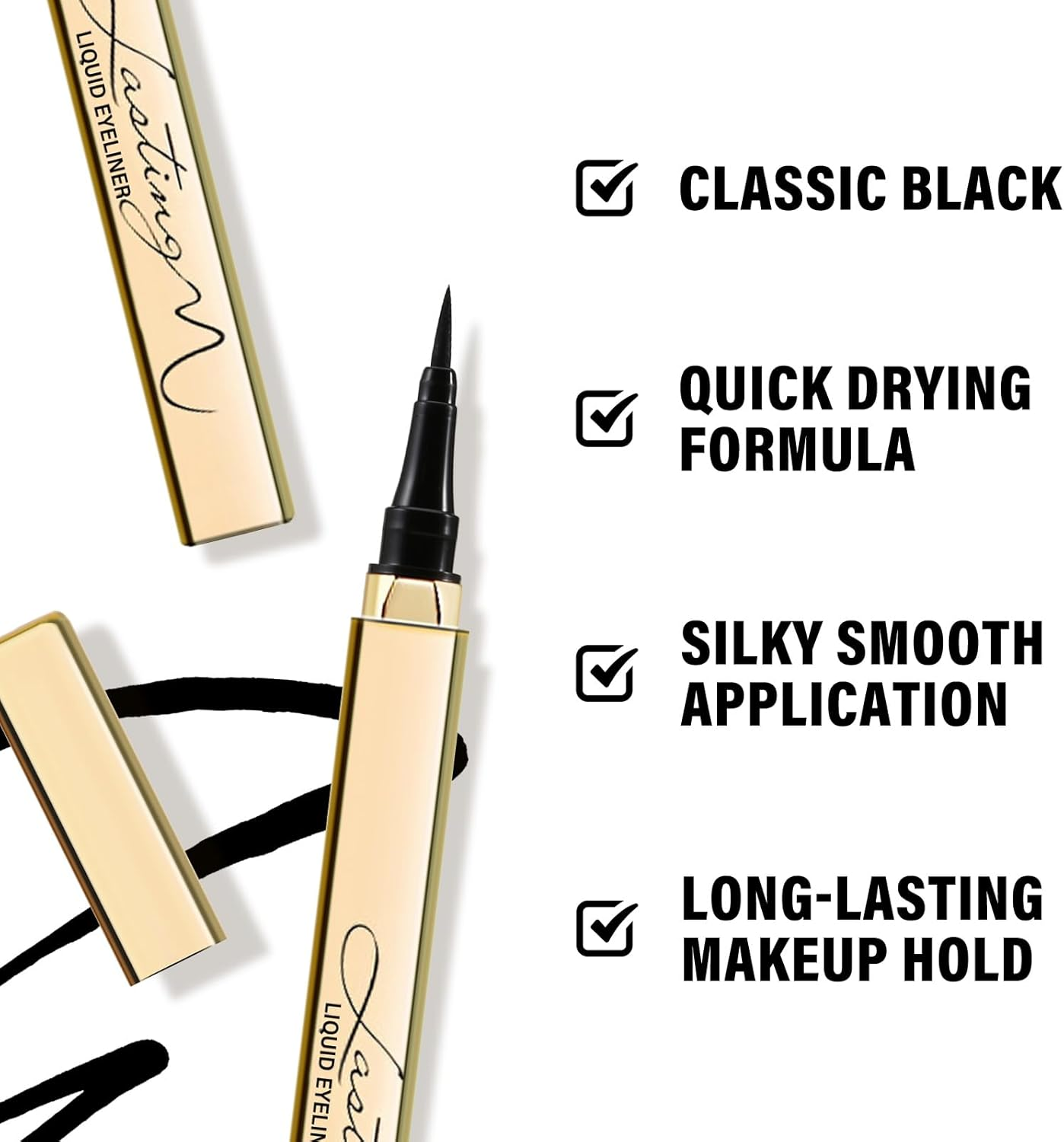 Boobeen Liquid Eyeliner, Waterproof Eyeliner Pen with Felt Tip, Liquid Ink Eye Liner Pen to Create Bold Eye Looks, Smooth Application, Black image number 5