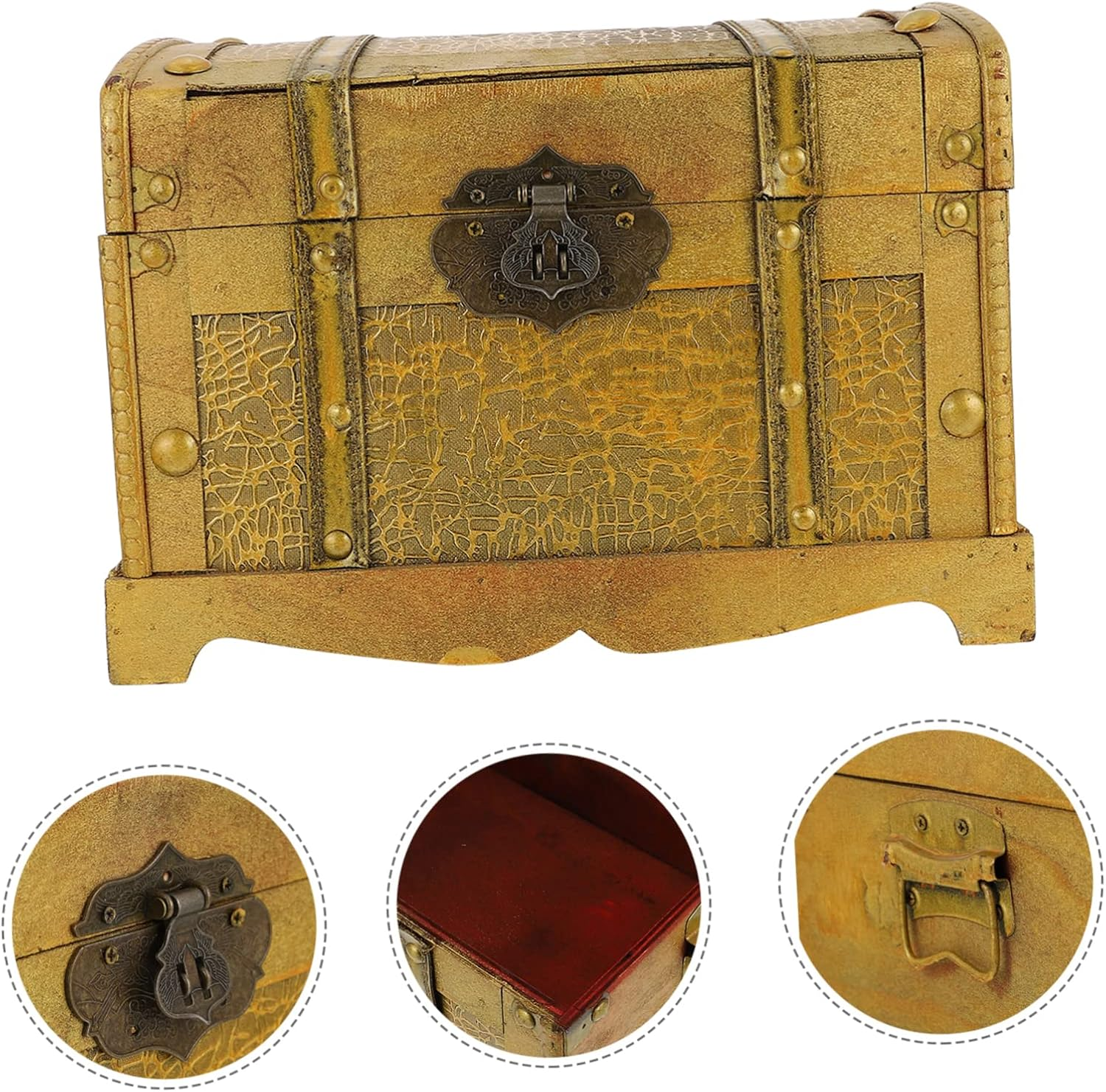 Wooden Pirate Treasure Chest Large Retro Vintage Storage Box Lock Decorative Jewelry Trinket Organizer for Home and Party image number 1