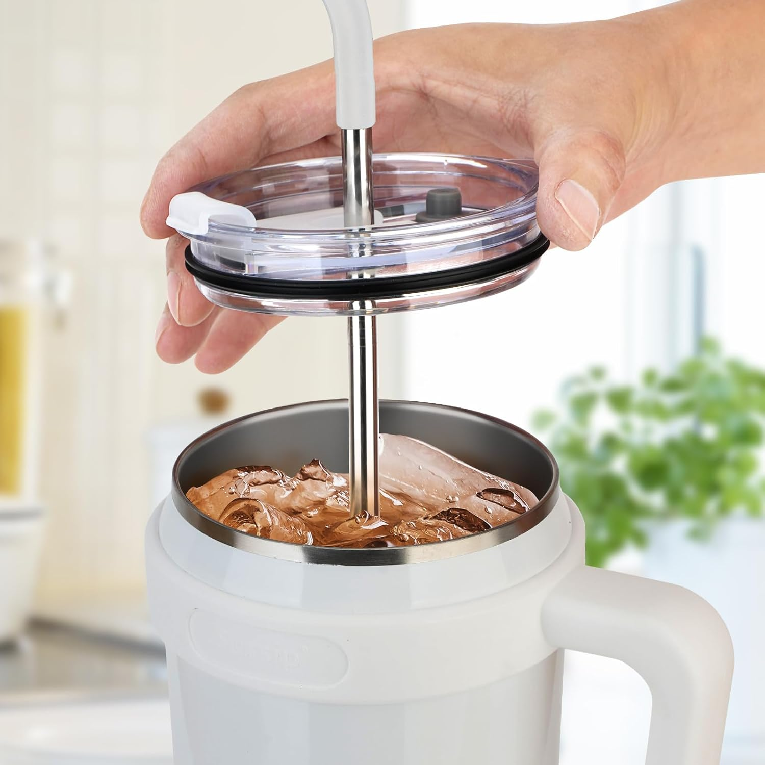 Sursip 50 Oz Stainless Steel Insulated Tumbler with Lid &ndash; Vacuum Mug with Straw & Handle, Leak Proof, Sweat Proof, Fits Car Cup Holder, Perfect for Hot & Cold Beverages, Ideal for Travel & Outdoors image number 2