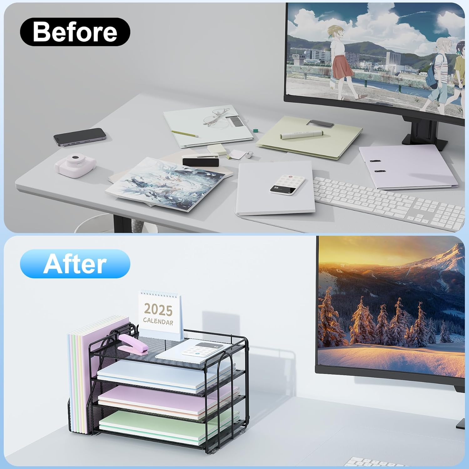 Spacrea Desk Organizers and Accessories, Paper Organizer for Desk with File Organizer, Desk Accessories & Workspace Organizers for Catalog & Reference Racks (Black) image number 3