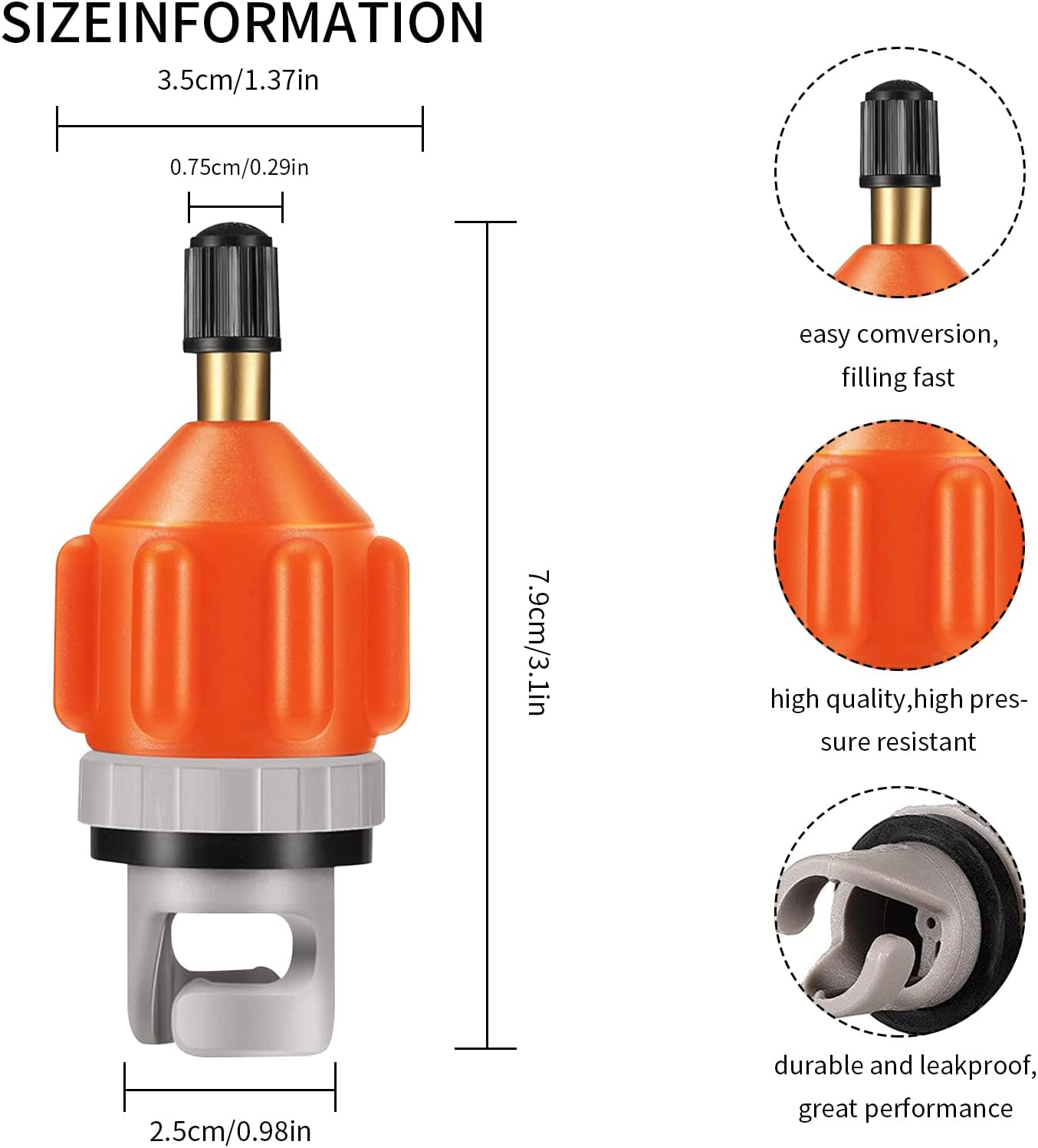 Inflatable Boat SUP Pump Adaptor Vashly Air Pump Converter Standard Schrader Conventional Pump Adaptor Air Valve Adapter Pumping Head Connector for Inflatable Rowing Boat,Stand up Paddle Board,Kayak image number 4
