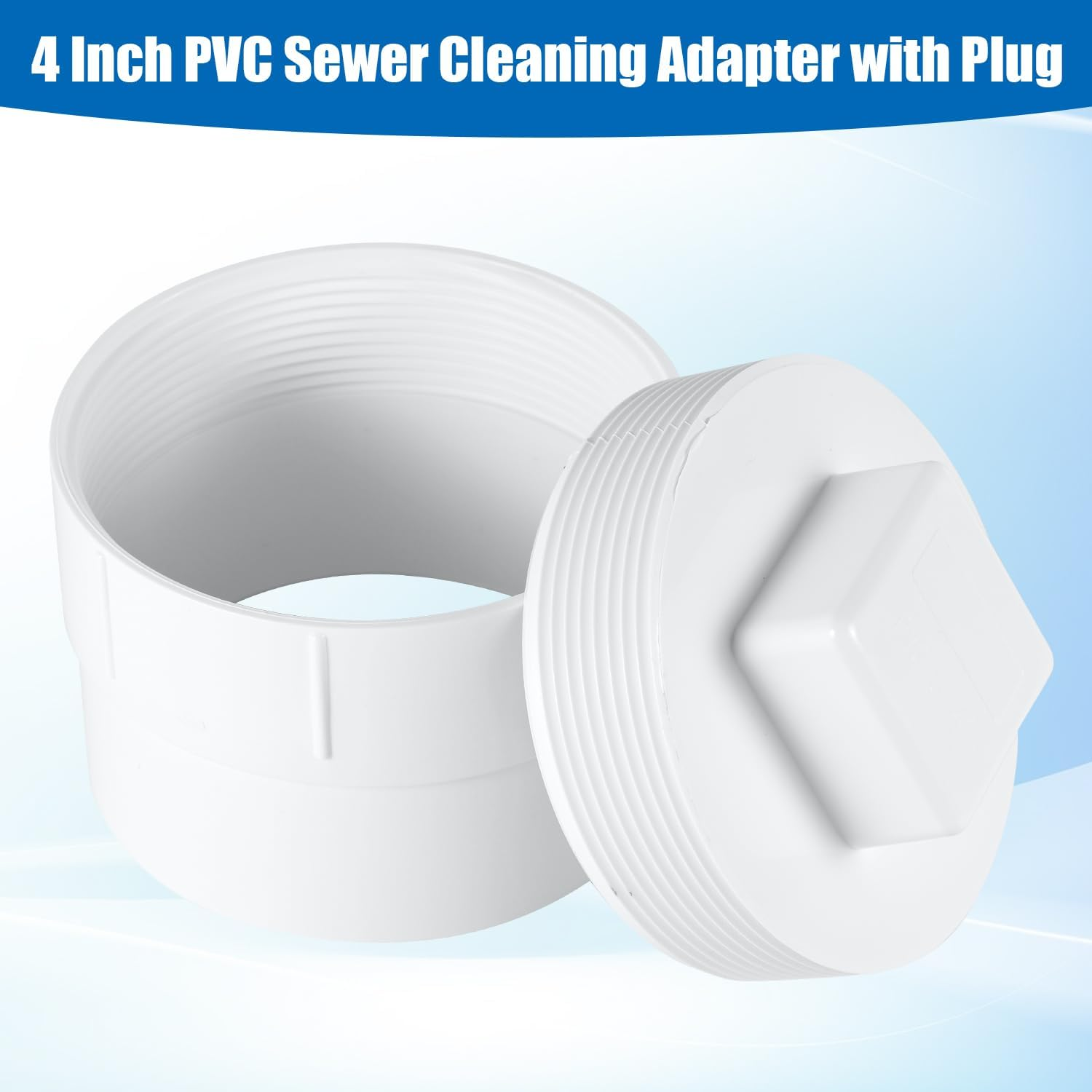 4" PVC Sewer Cleanout Adapter with Plug Pipe Fitting, DWV Flush Sewer Cleanout Cap Drainage Sewer Cleanout Cap for Drainage Piping System Outdoor Garden image number 3