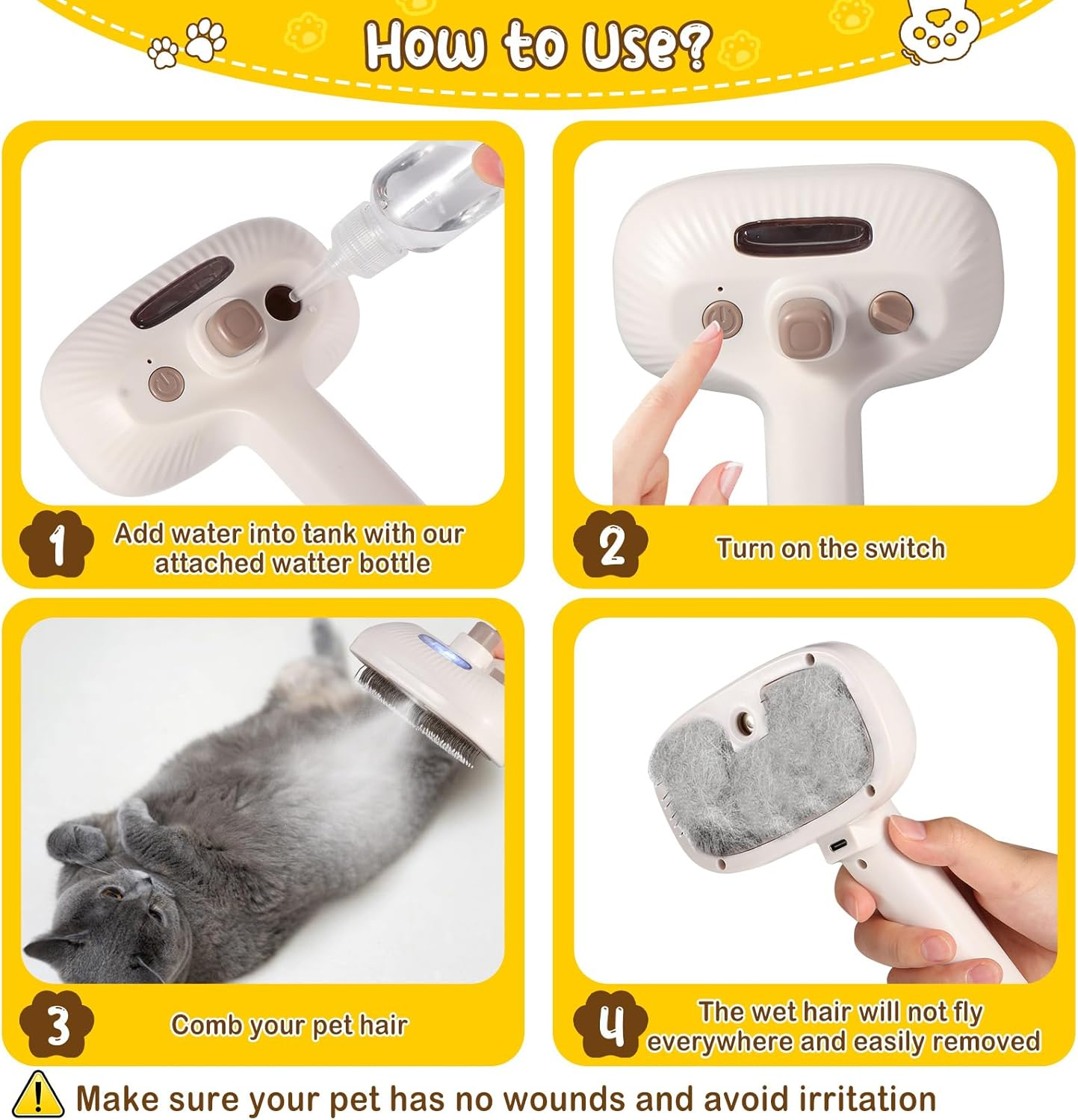 Brencco Cat Brush with Steam, Cat Brush Steam Brush Cat with Water Tank, Dog Brush, Cat Brush with Release Button, Cat Brush for Dogs and Cats, Long Hair and Short Hair image number 4