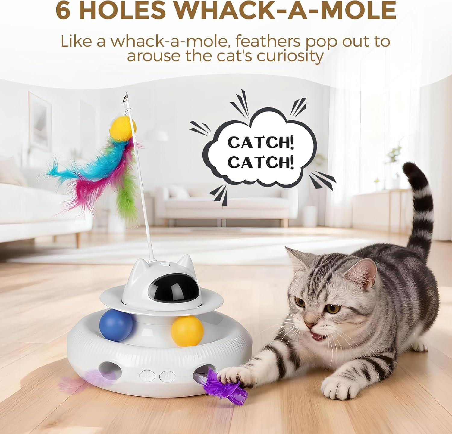 Kawayiads Cat Christmas Toys Gifts - 5-In-1 Interactive Toy for Indoor Cats - Automatic Kitten Toy Motion Activated Electronic Butterfly Track Balls Moving Feather Cat Laser Toys for All Breeds image number 4