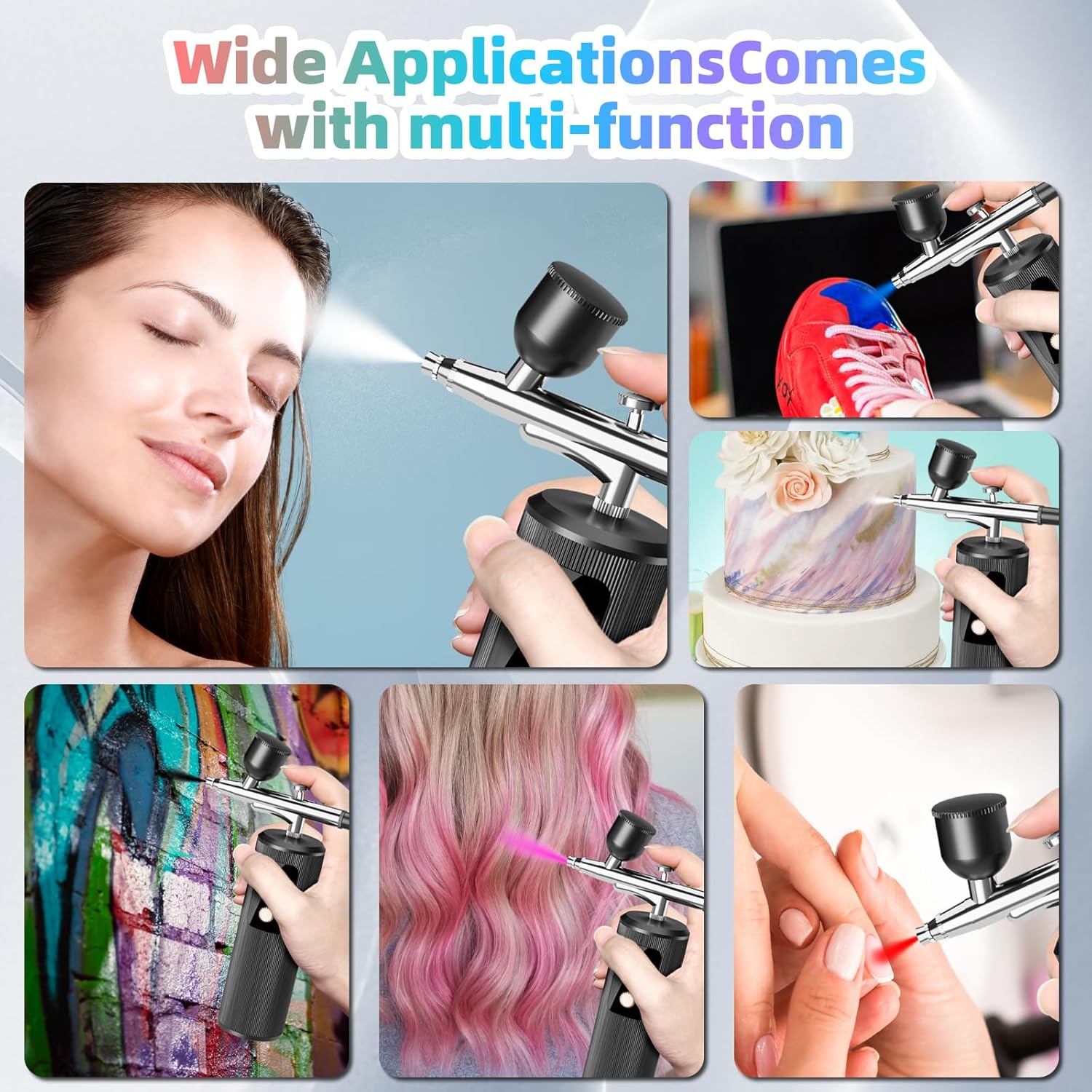 Airbrush Kit with Compressor - 48PSI High-Pressure, Non-Clogging Air Brush Set Cordless Rechargeable with 0.3Mm Nozzle and Cleaning Brush for Nail Art, Makeup - Pink image number 4