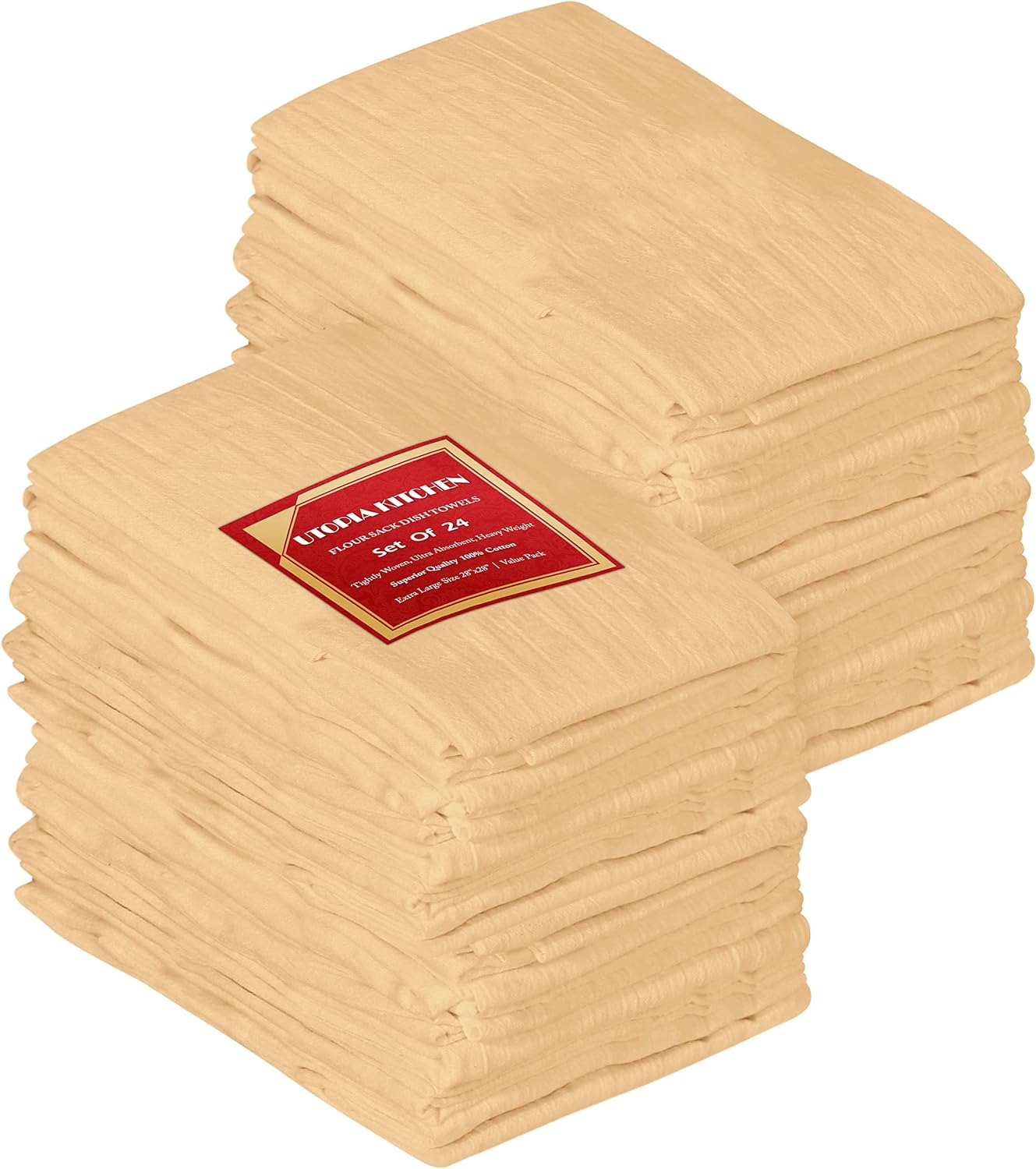 Utopia Kitchen [24 Pack] Flour Sack Tea Towels, 28" X 28" Ring Spun 100% Cotton Dish Cloths - Machine Washable - for Cleaning & Drying - Natural Tan