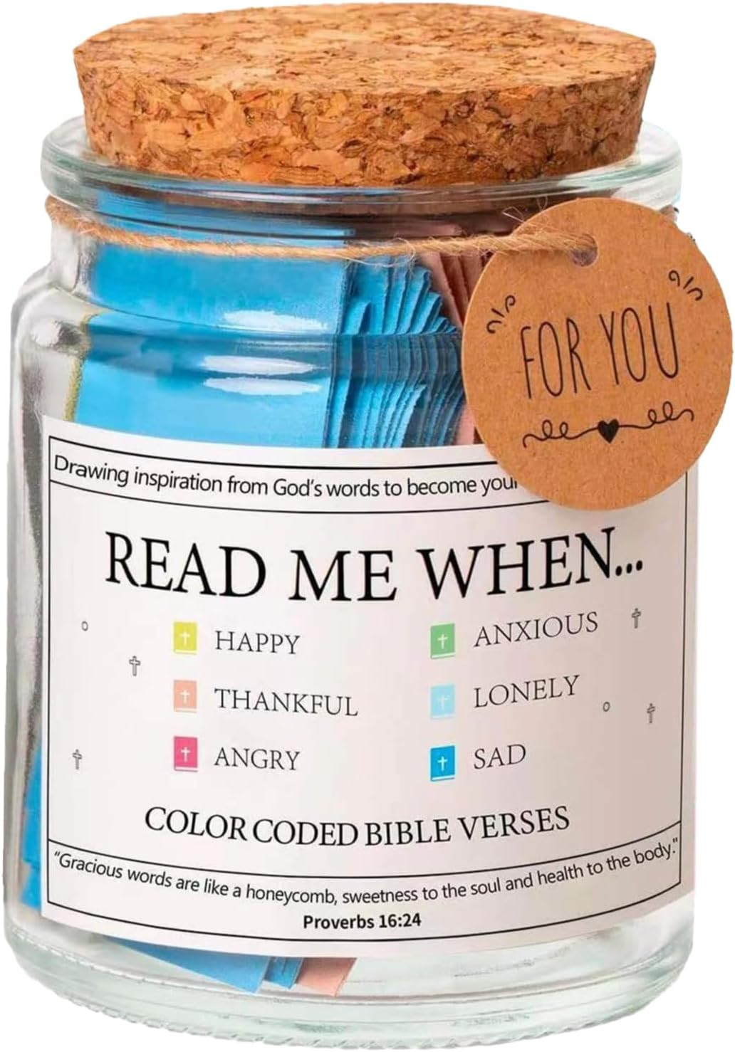 Bible Verses in a Jar, Inspirational Bible Verses Jar, Inspirational Color Coded Notes Daily Devotional Blessings Men Youth Mother'S Day Baptism Keepsake