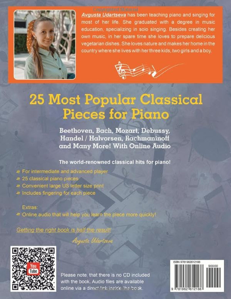 25 Most Popular Classical Pieces for Piano: Beethoven, Bach, Mozart, Debussy, Handel / Halvorsen, Rachmaninoff and Many More! with Online Audio image number 1
