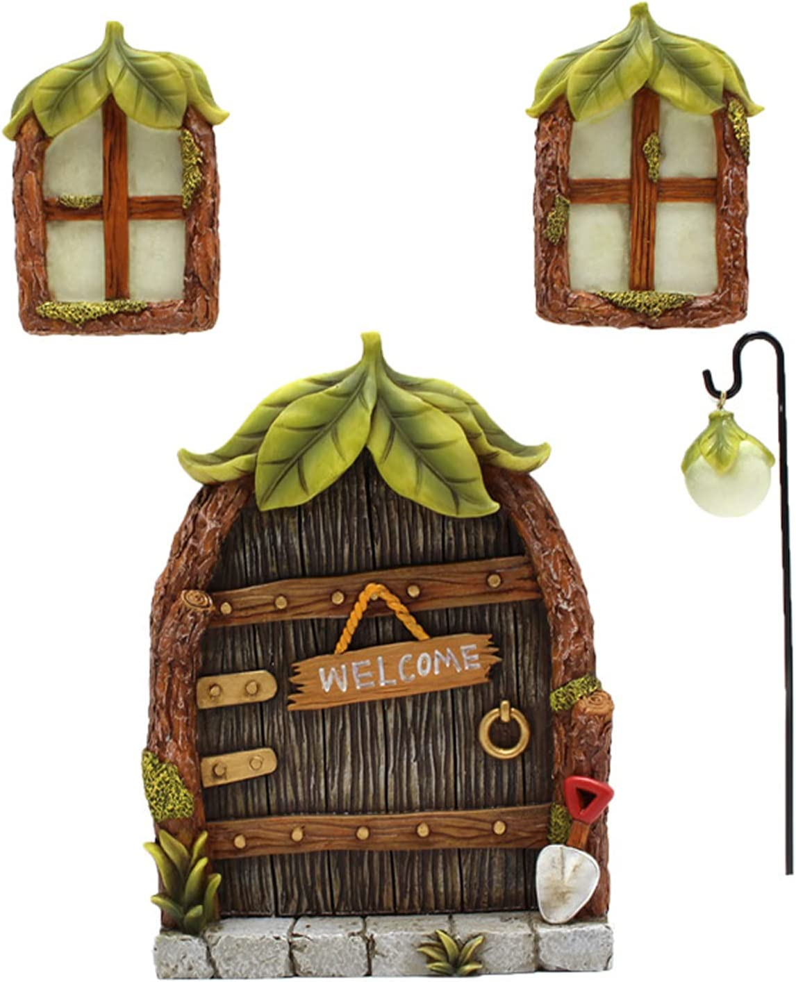 4Pcs Fairy Door Kit,Fairy Door and Windows Kit for Trees Outdoor Glow in the Dark, Fairy Tree Decorations, Garden Decor Door Windows and Lantern, Wall and Trees Outdoor image number 3