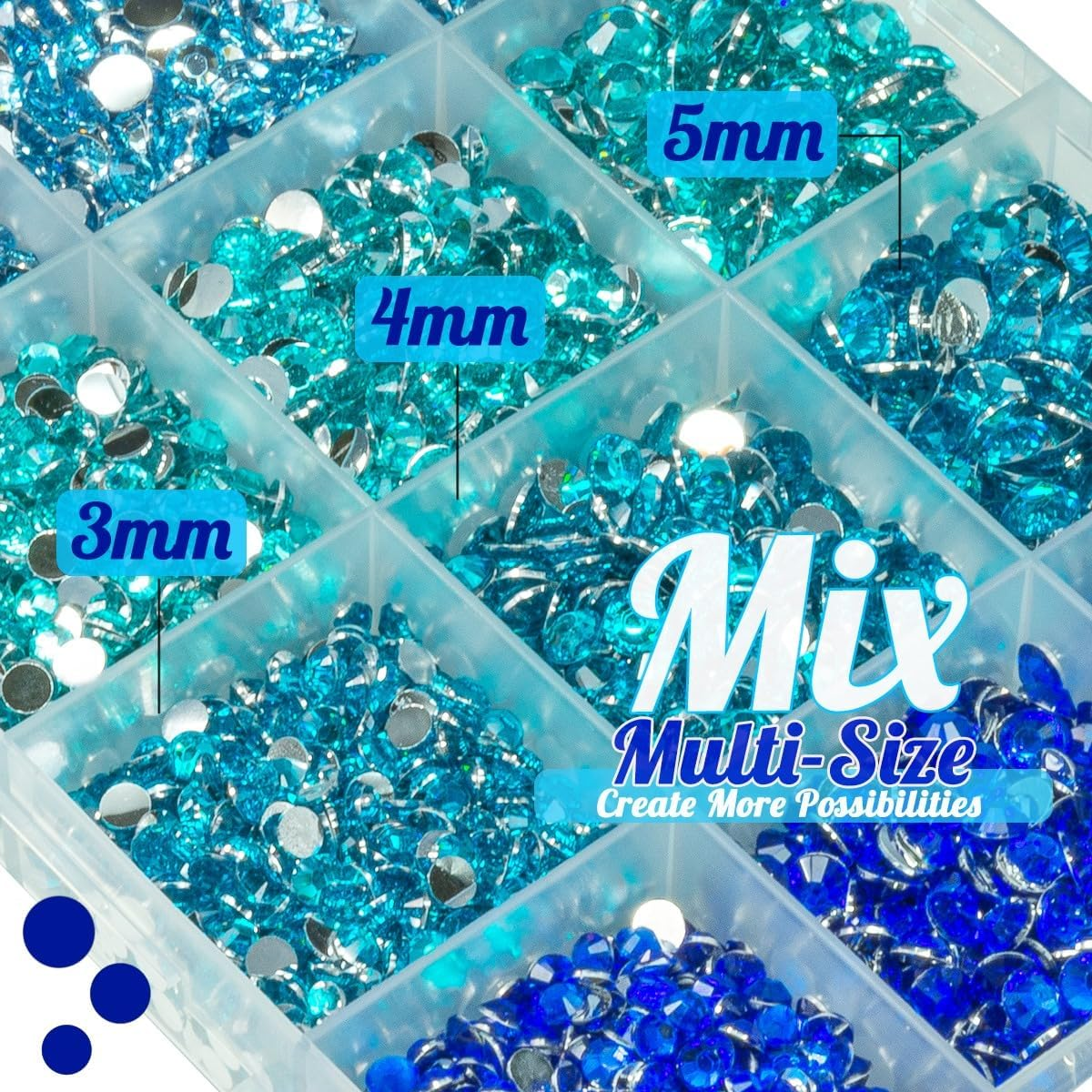 Qiipii Resin Rhinestones Bulk for Crafts 3Mm 4Mm 5Mm 4 Colors Flat Back Crystal Stones No Hotfix Light Blue Aquamarine Royal Blue Resin Gems Diamonds For image number 3